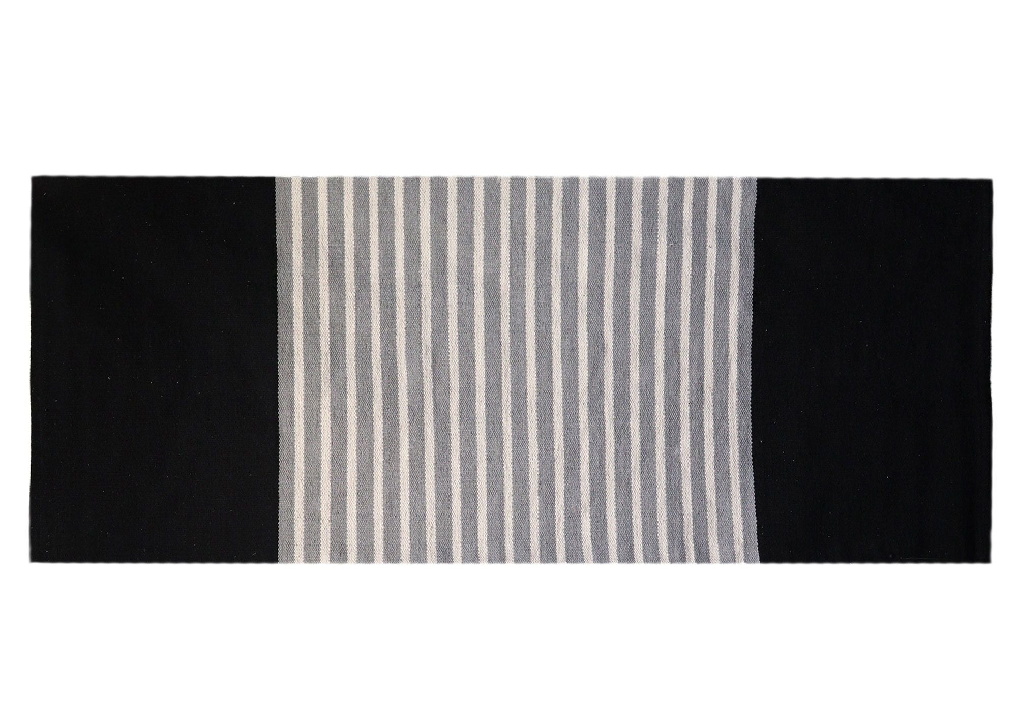 Stylish Indian Cotton Rug 70x170cm in Black and Grey Design