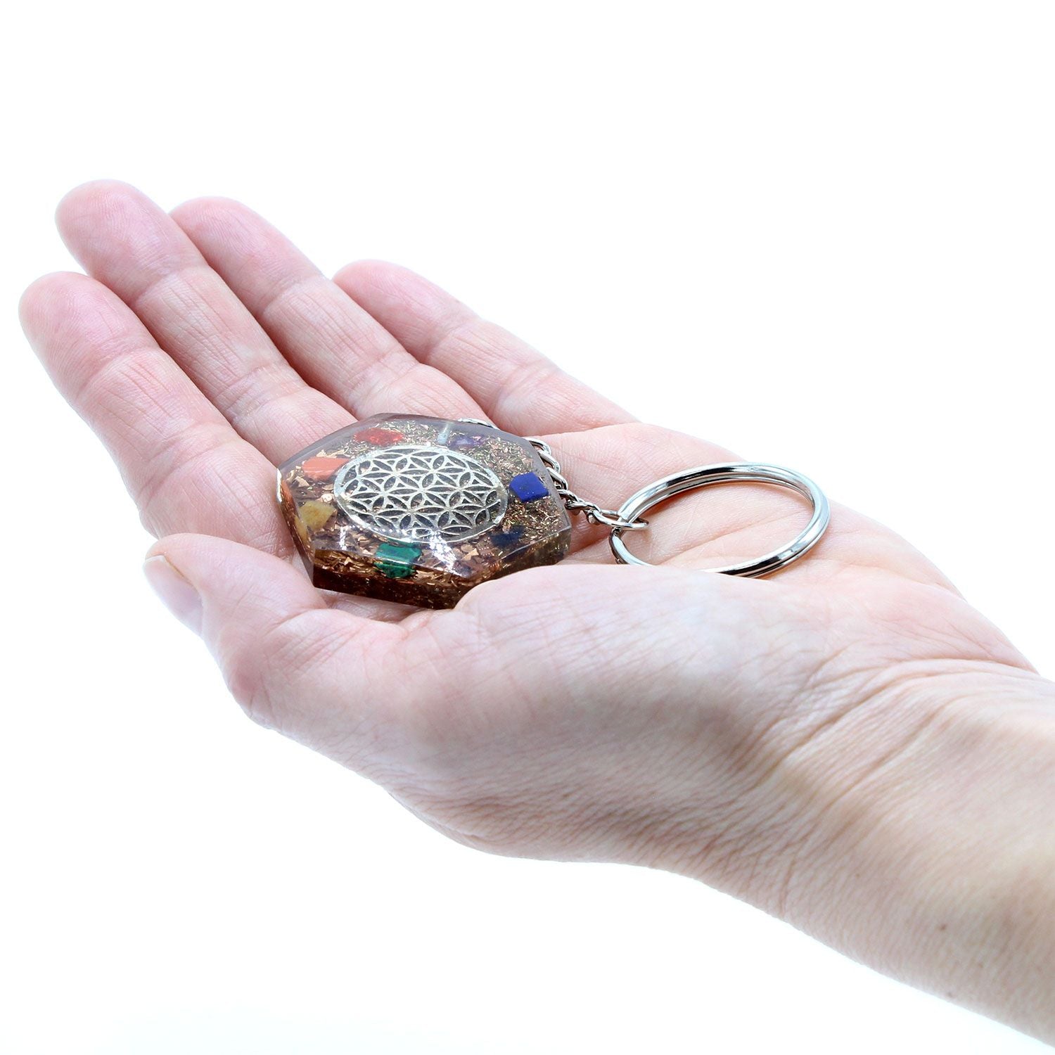 Orgonite Power Keyring with Octagon Flower of Life Design