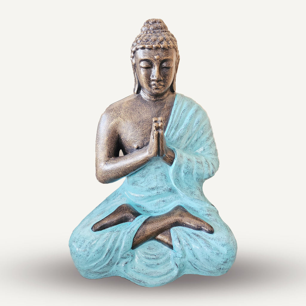 Med Large Turquoise & Gold Praying Buddha Statue 1.2m Tall