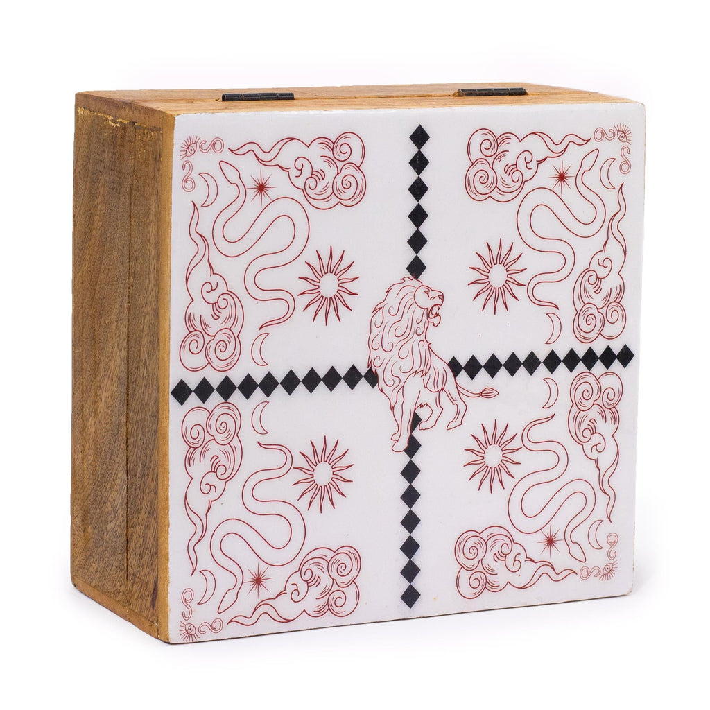Hop Hare Big Enameled Square Box with Lion & Snakes Design