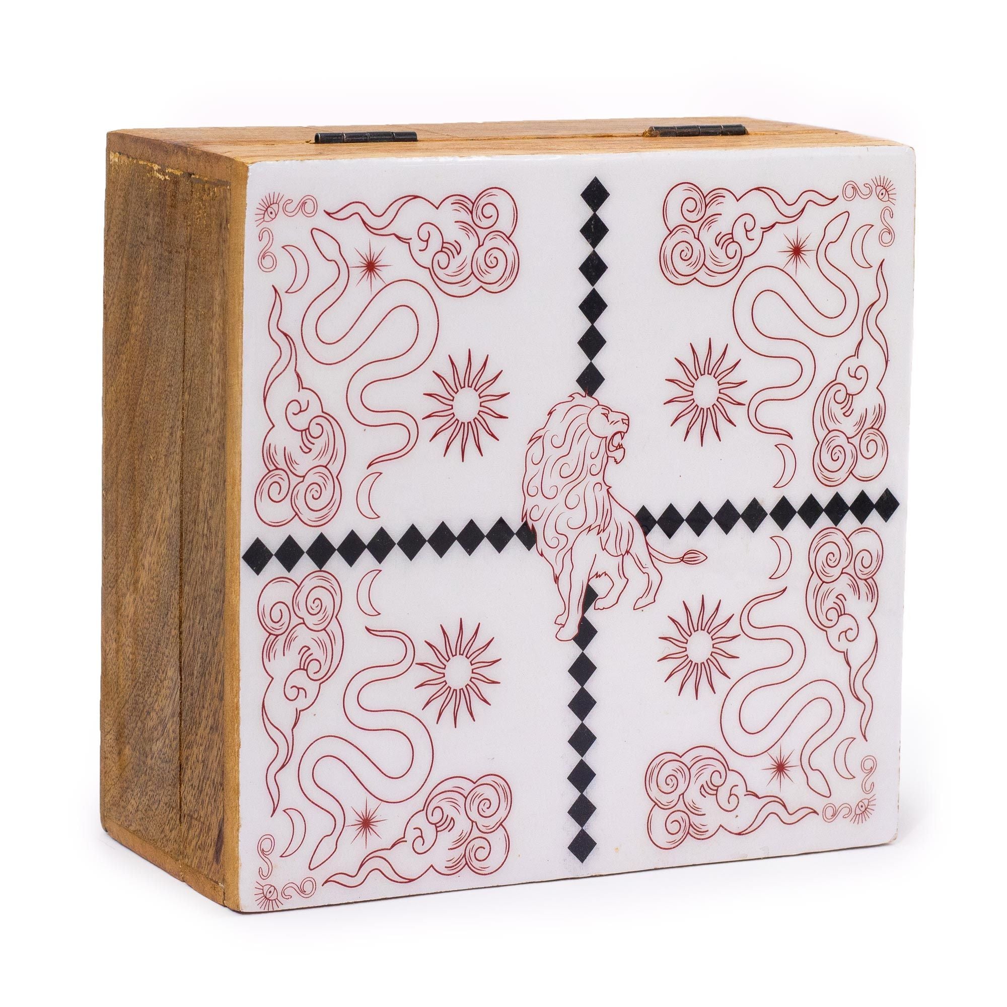 Hop Hare Big Enameled Square Box with Lion & Snakes Design