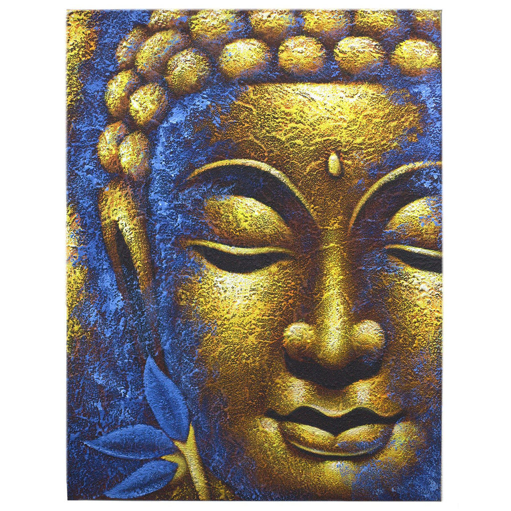 Buddha Painting with Gold Face and Lotus Flower for Elegant Home Decor