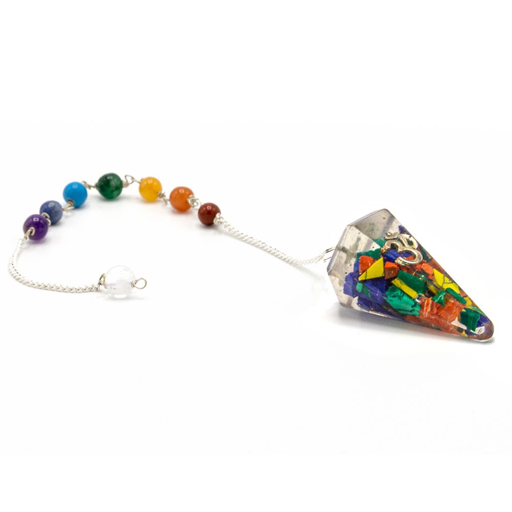 Orgonite Power Chakra Pendulum with Intricate Chakra Symbols