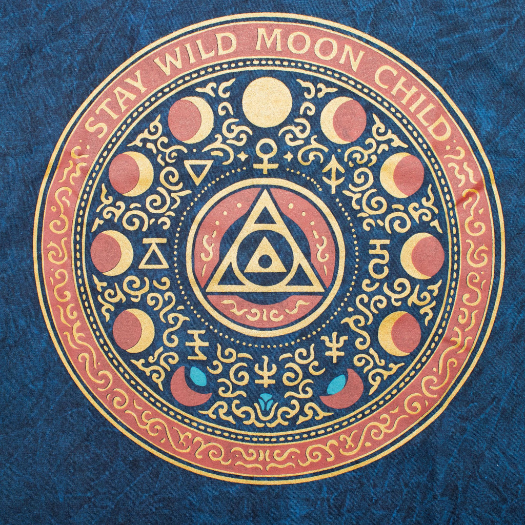 Nomad Sari Stonewashed Cotton T Shirt Stay Wild Moon Child Blue