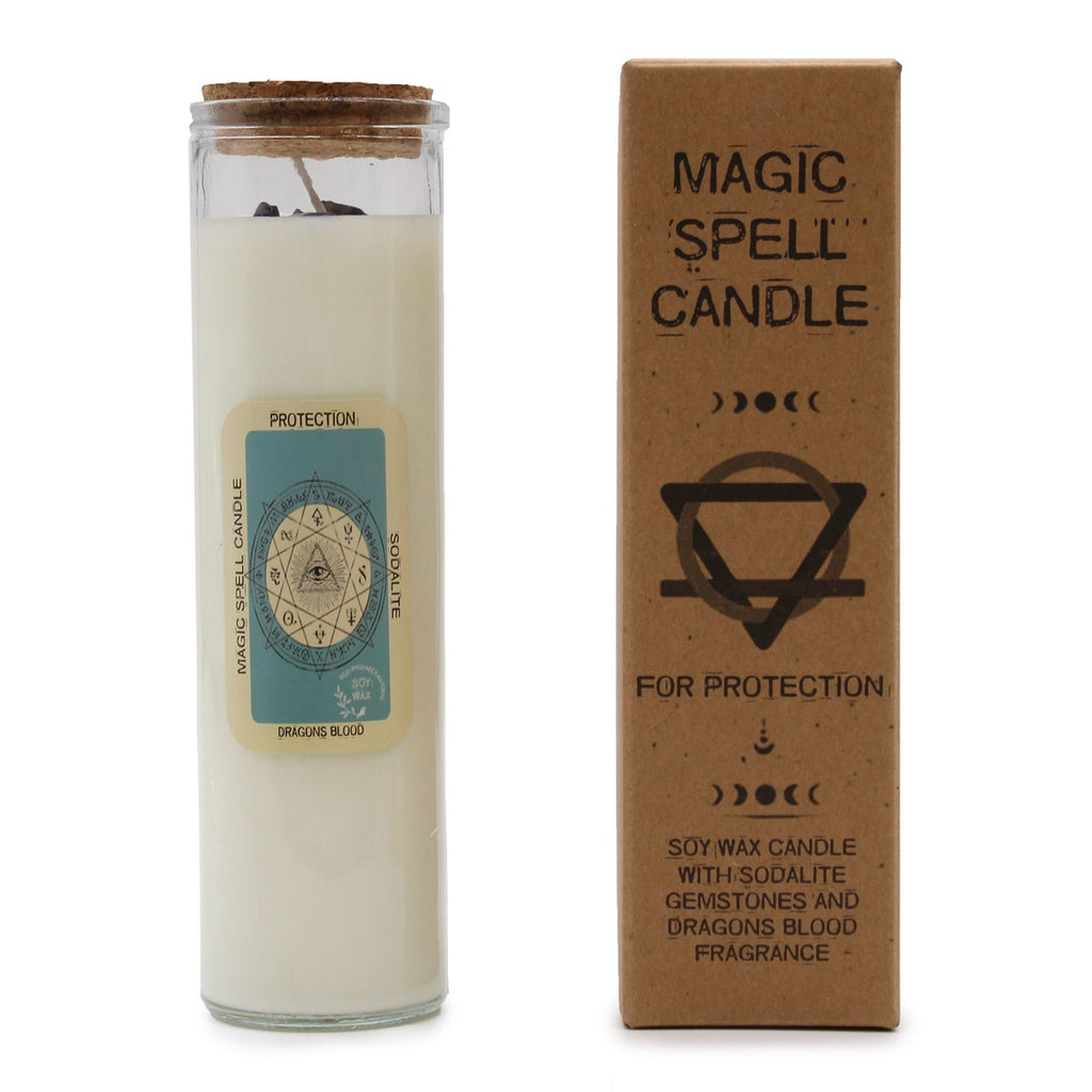 Magic Spell Candle for Protection with Sodalite and Dragon Blood