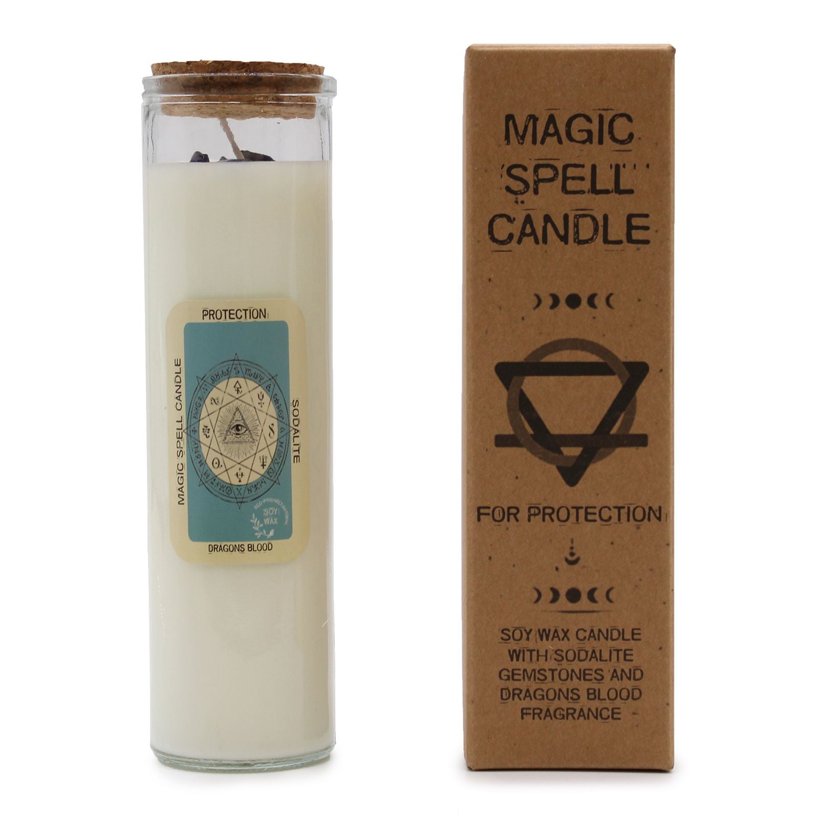 Magic Spell Candle for Protection with Sodalite and Dragon Blood
