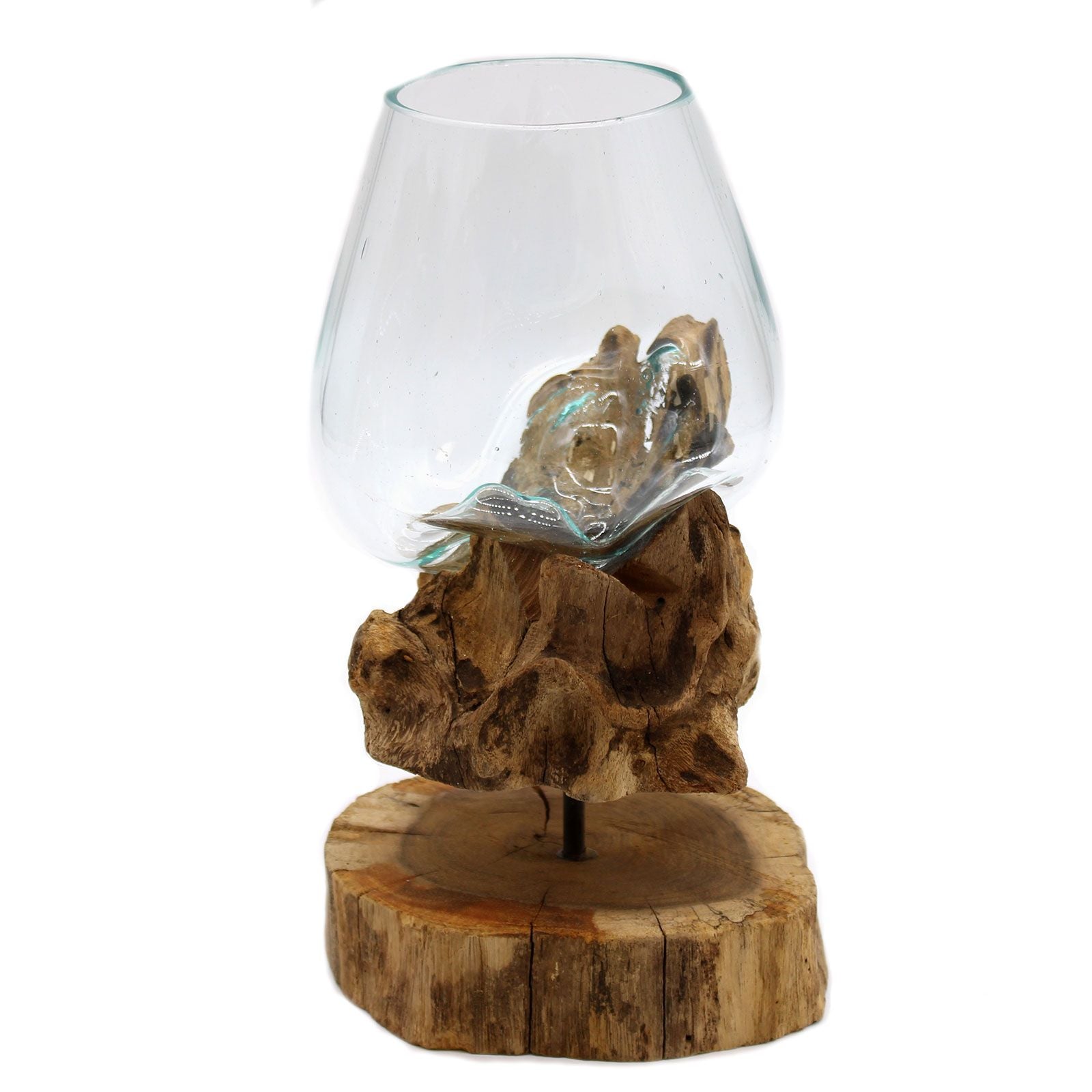 Molten Glass on Wood Large Bowl with Stand for Home Display