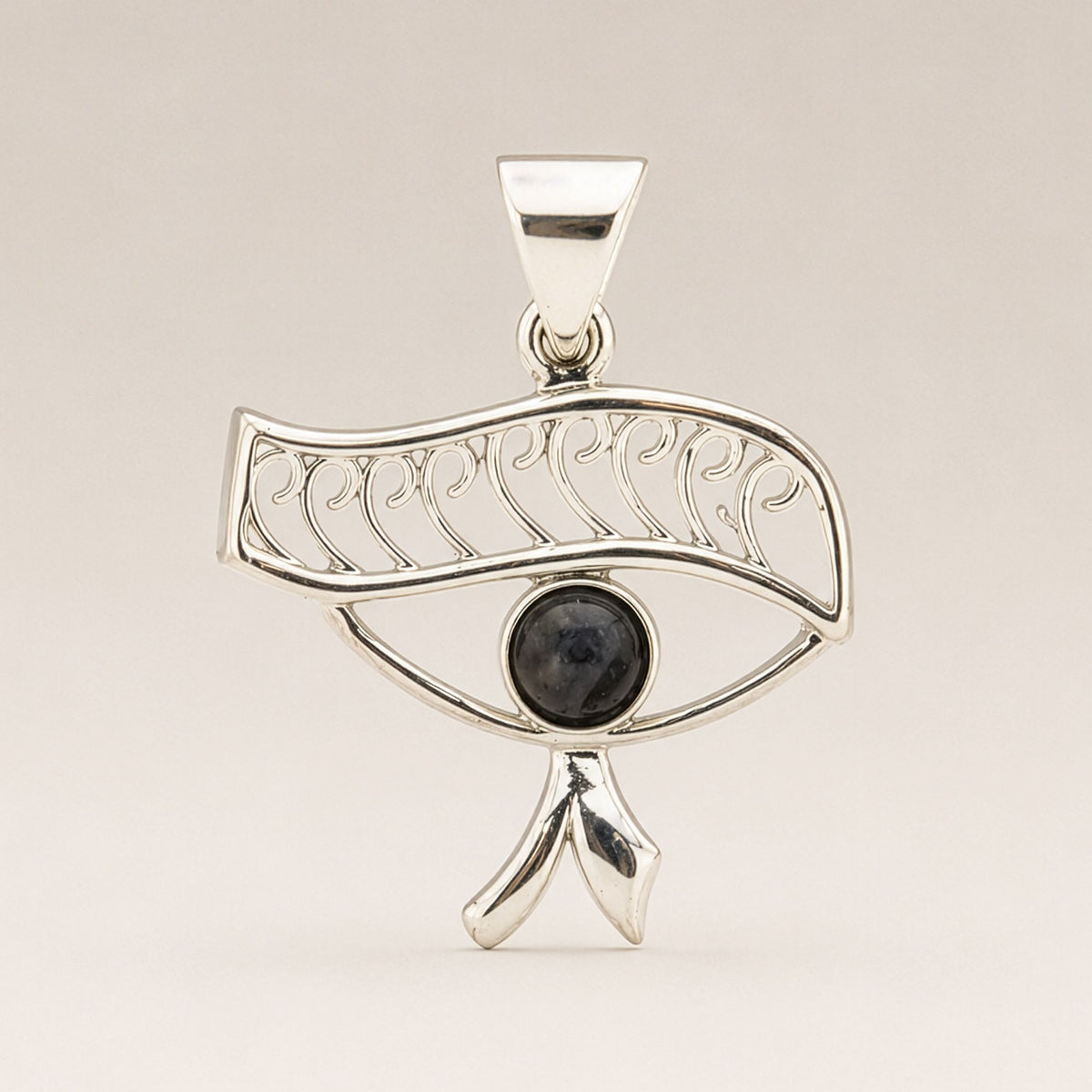Indian Devotional Pendant - Silver Plated (45cm Cord)- Cleopatra Eye - Iolite