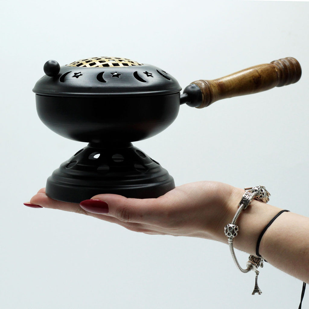 Large Iron Censer on Stand Incense Burner with Elegant Gold Detail