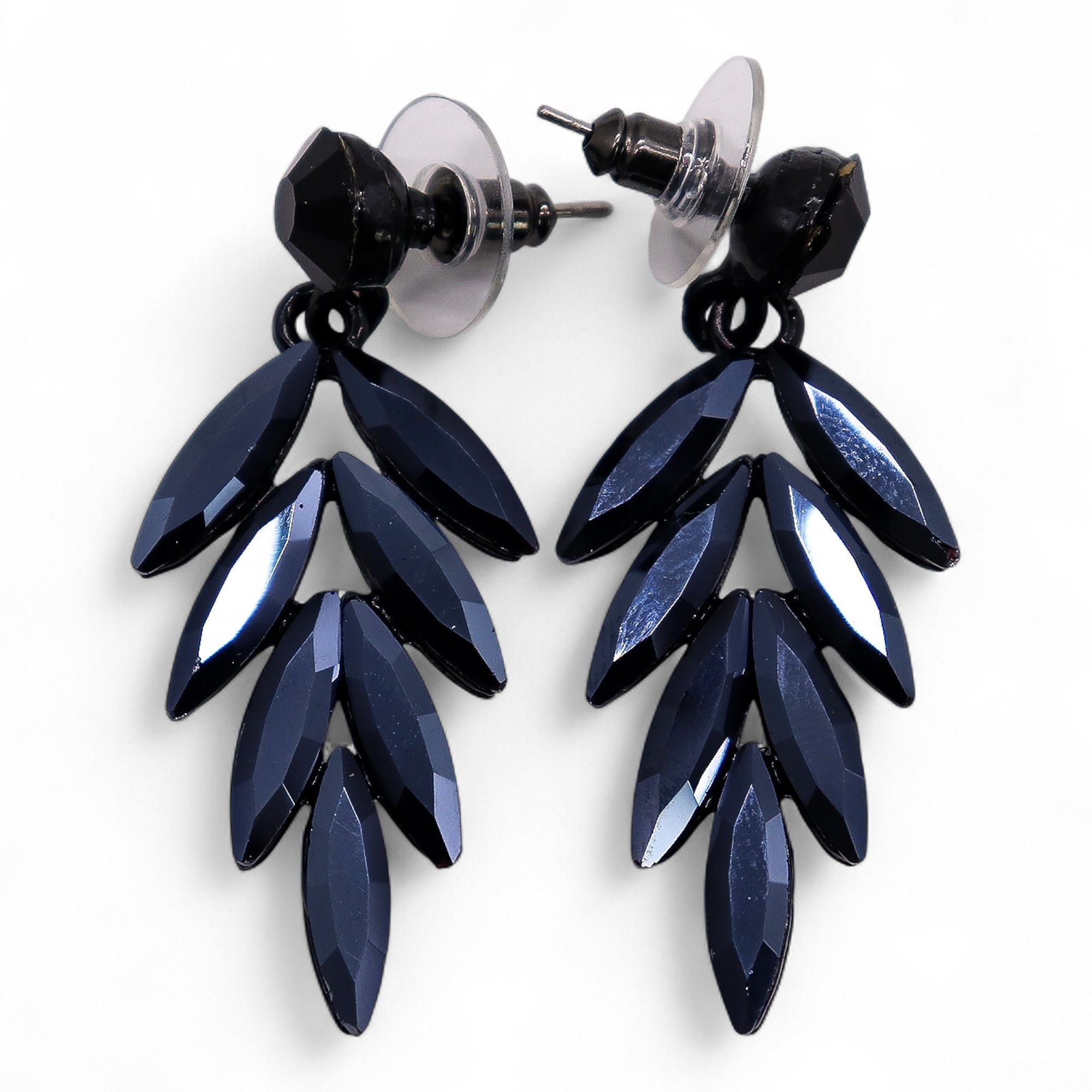 Jet Black Vintage Glass Long Drop Earrings for Elegant Style