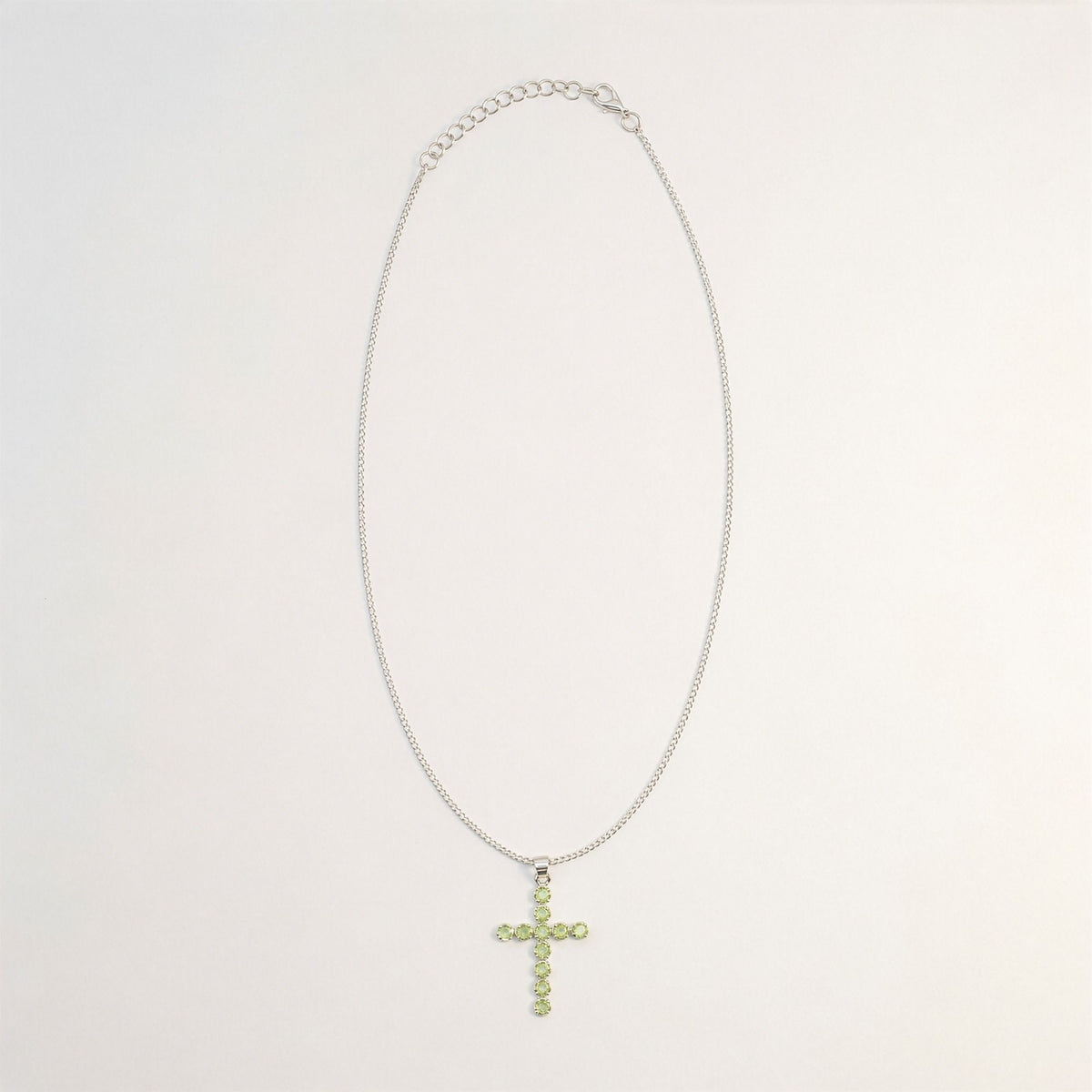 Indian Devotional Pendant - Silver Plated (45cm Chain)- Peridot Crucifix