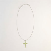 Indian Devotional Pendant - Silver Plated (45cm Chain)- Peridot Crucifix