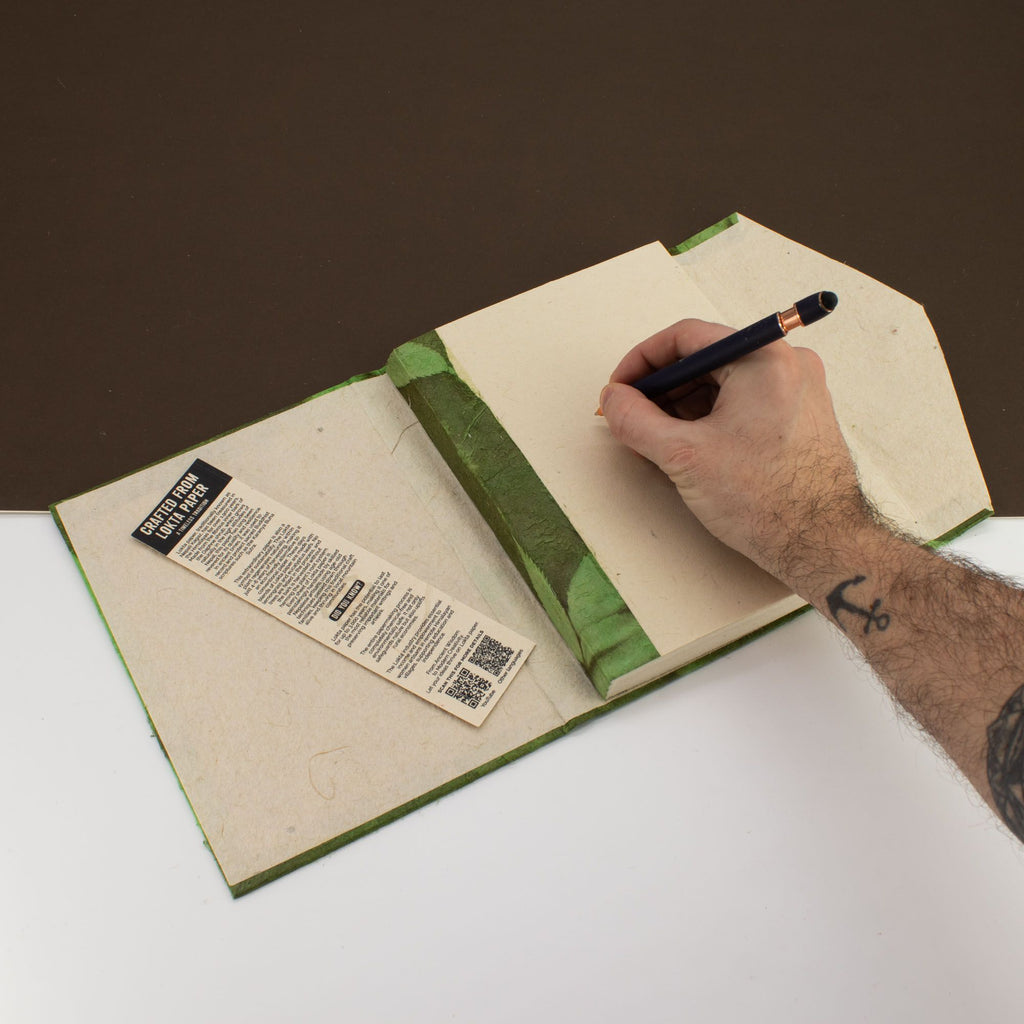 Lokta Large Bold Floral Notebook in Moss Green with Bookmark