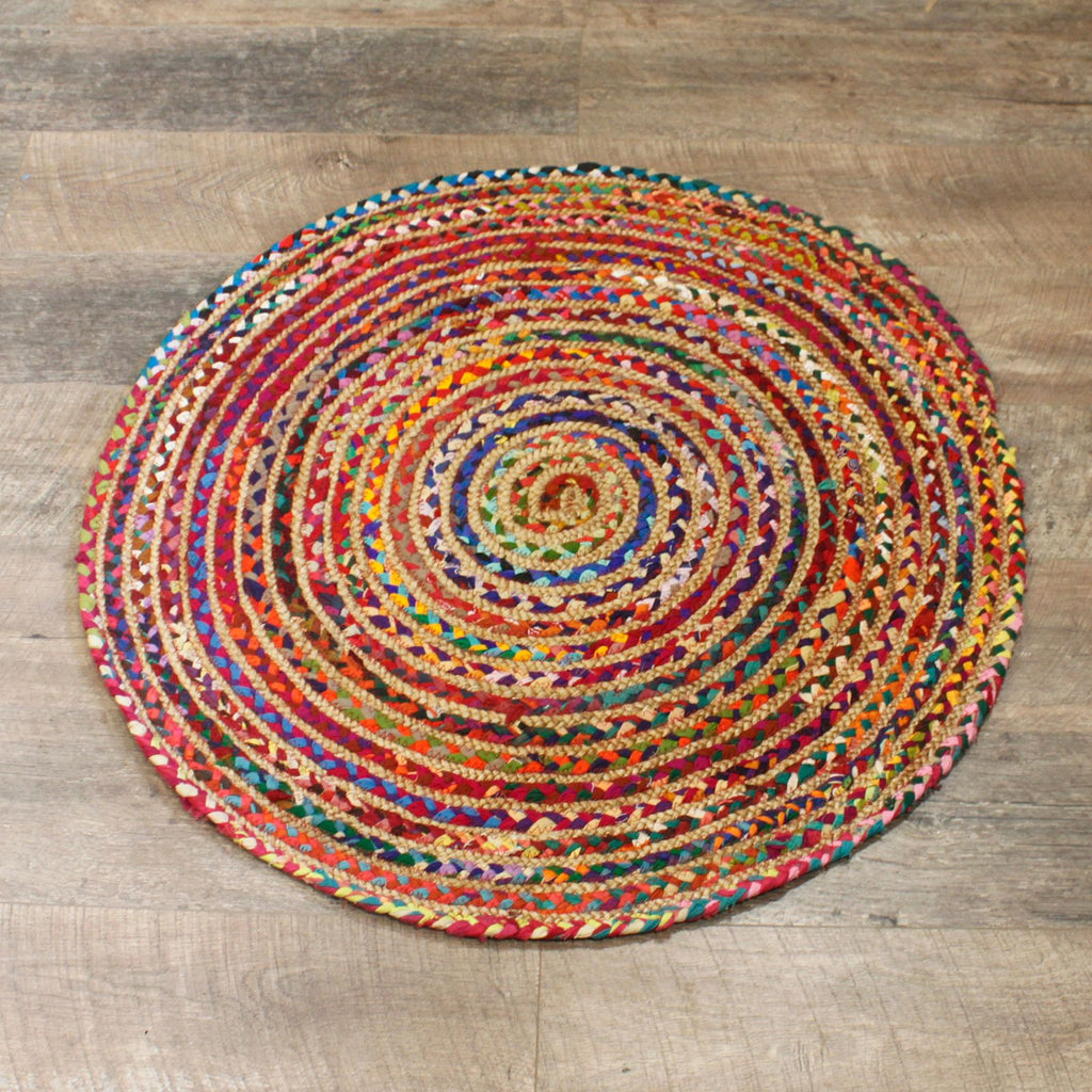 Stylish Round Jute and Recycled Cotton Rug 90 cm for Home Decor
