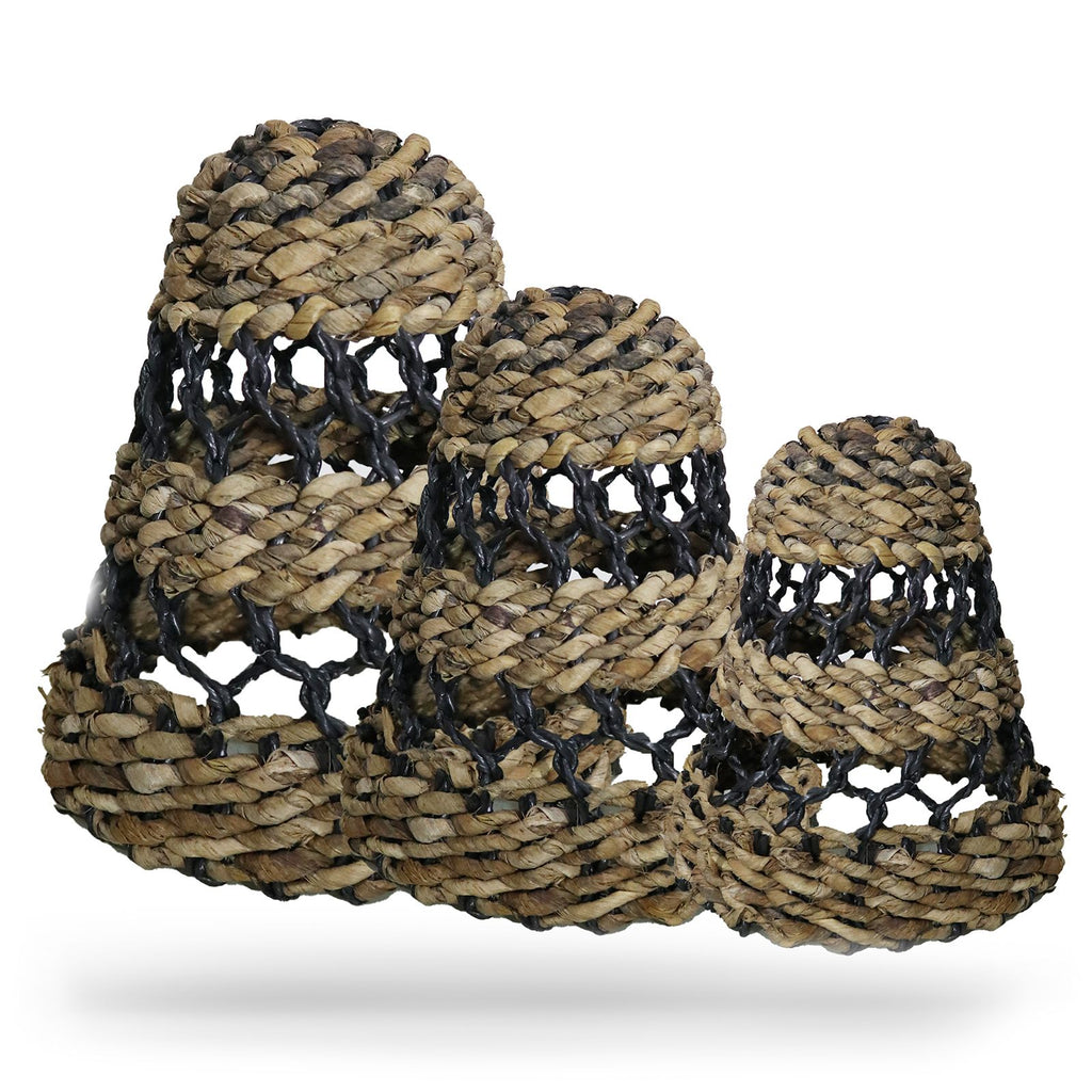 Set of 3 Natural Banana Leaf and Hitam Raffia Lamp Shades