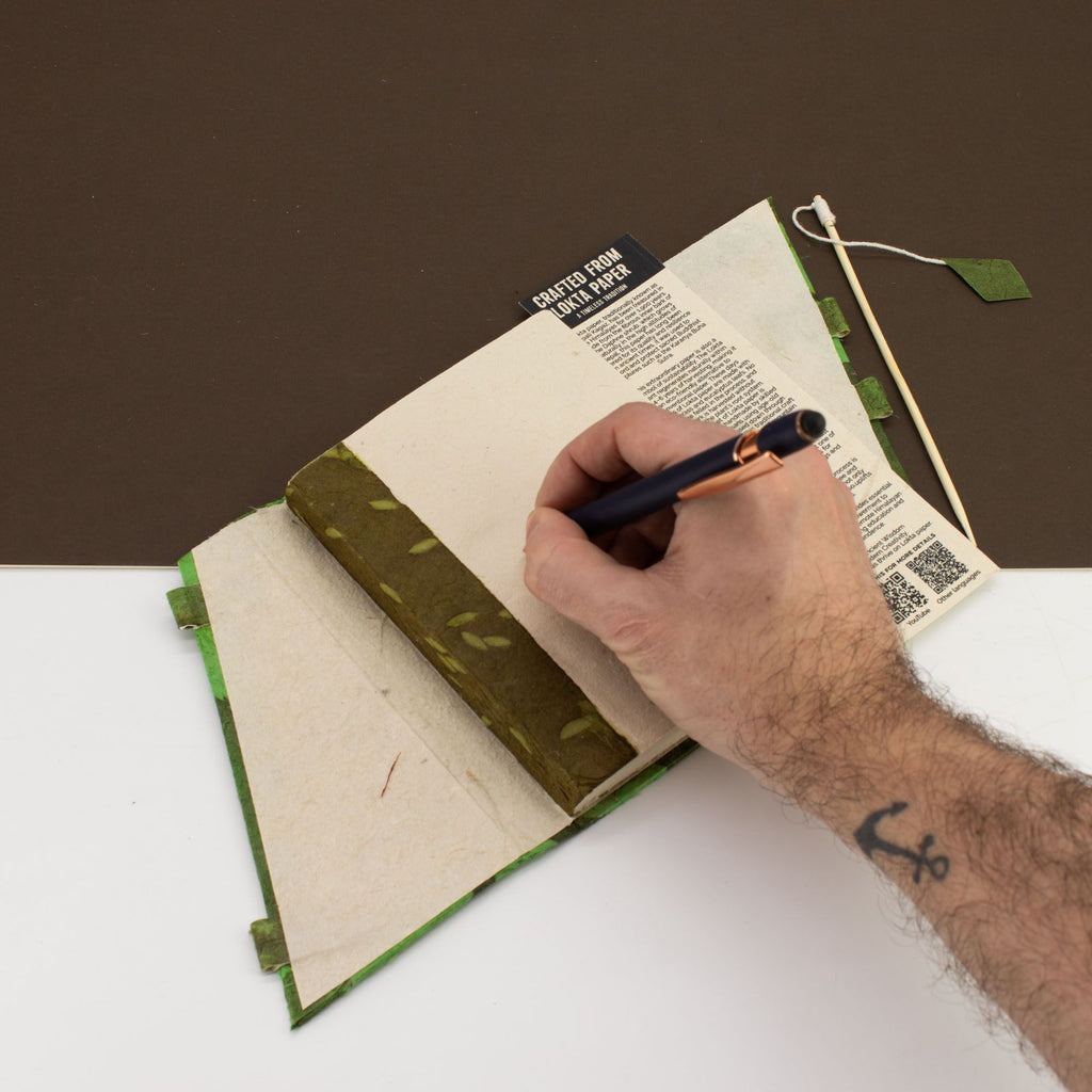Lokta Floral Design Bamboo Lock Notebook in Soft Moss Green