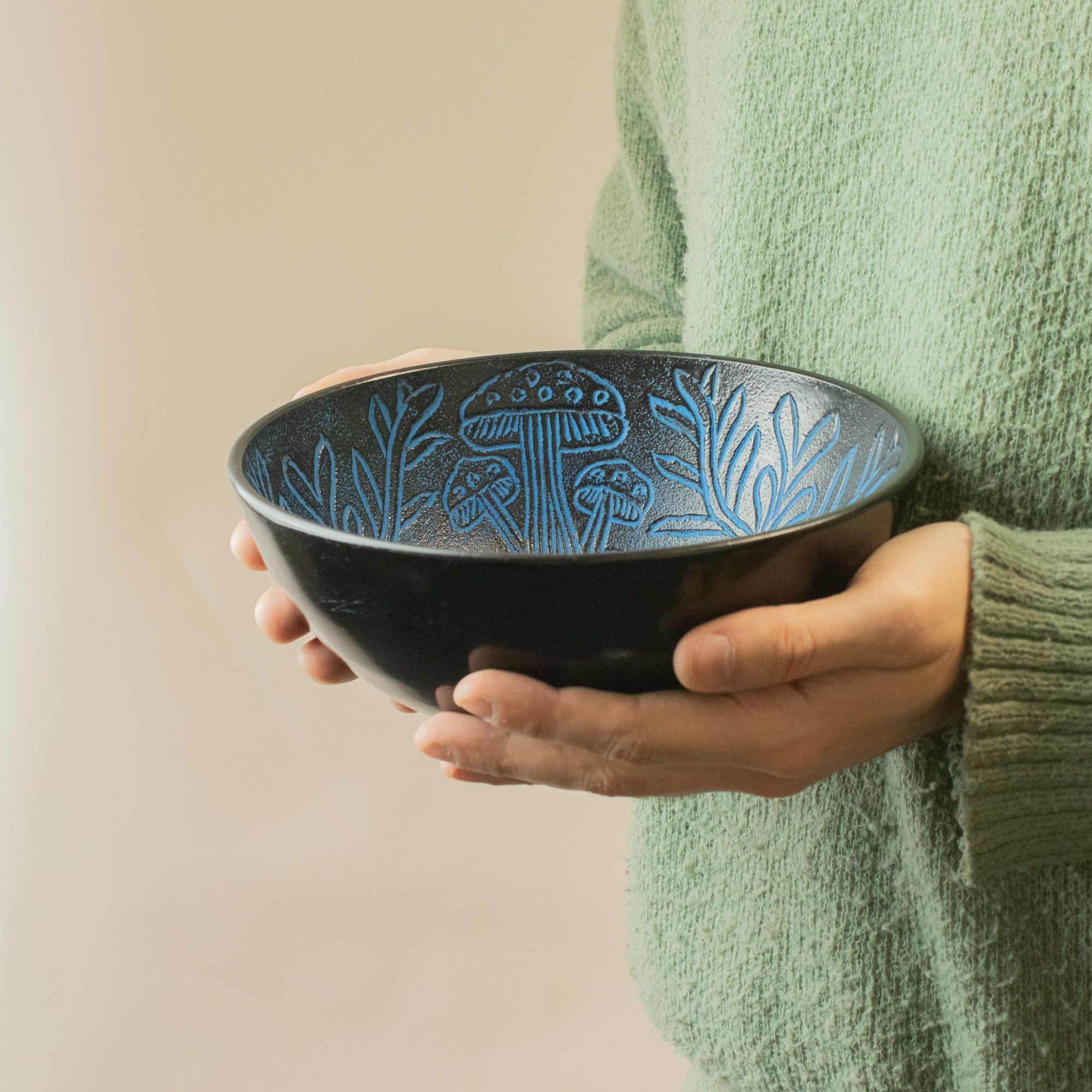 Magic Mushroom Blue Aluminium Singing Bowl with Engraved Design