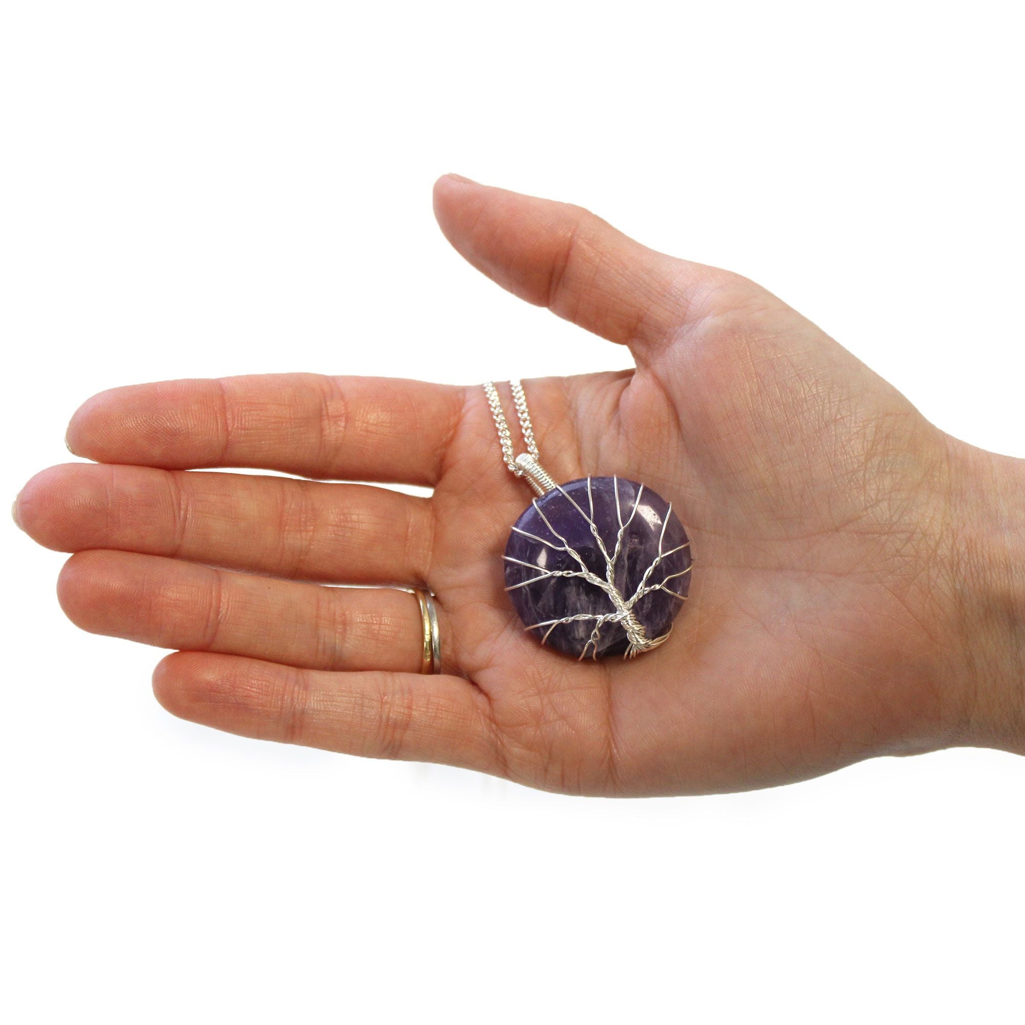 Tree of Life Gemstone Necklace with Amethyst Design