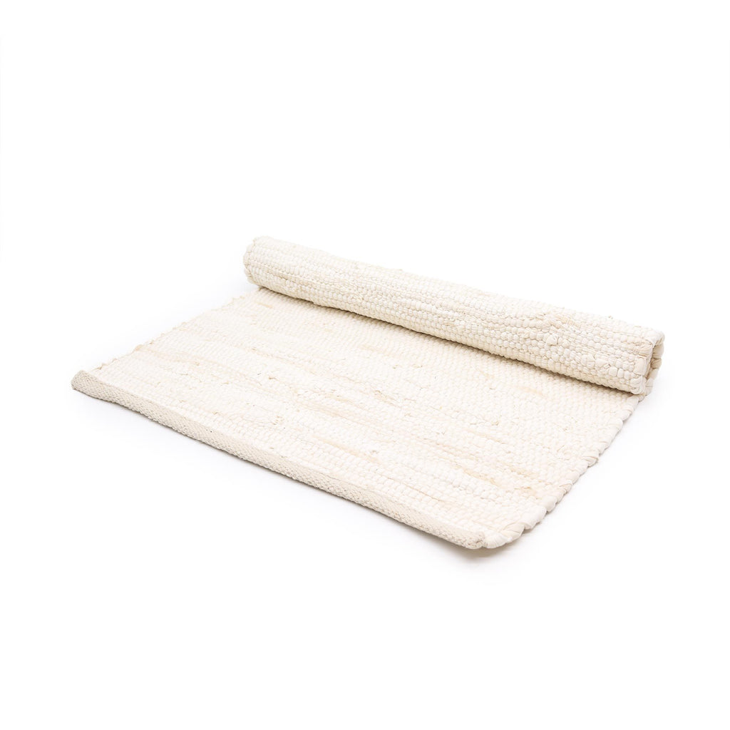 Small Indian Handloom Cotton Rug in Cream for Home Decor