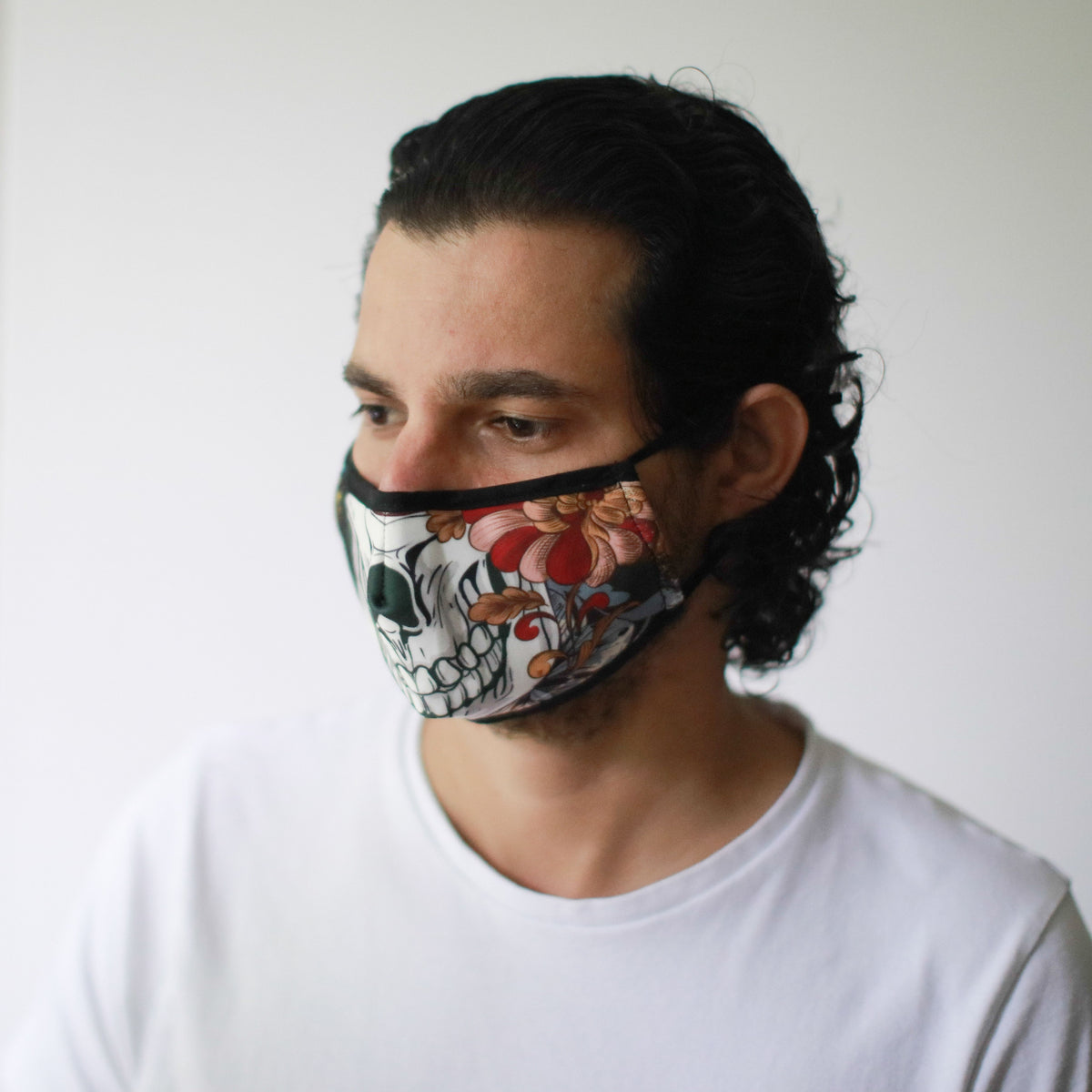 Reusable Poly-Cotton Face Mask with Filter Pocket – Colourful Calavera (Adult)