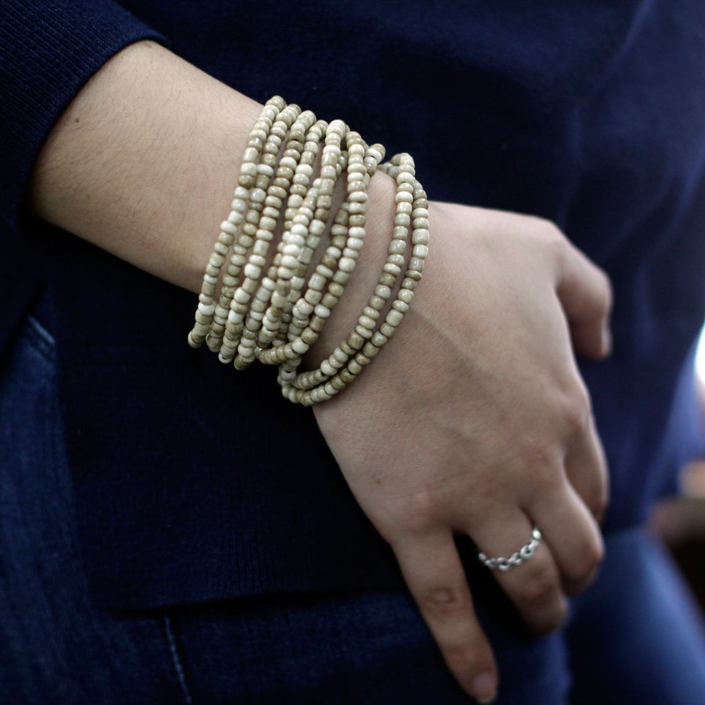 Multi Bead Bangle with Wooden Clasp in Assorted Colours