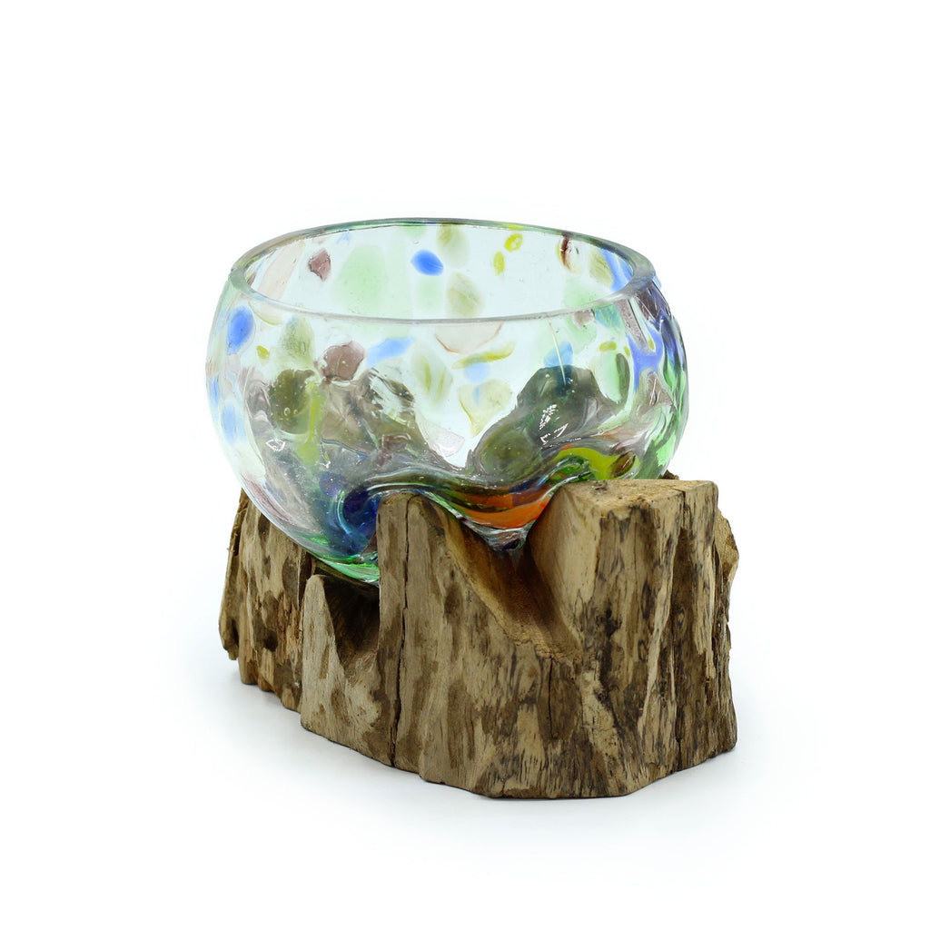 Molten Coloured Glass on Wood Small Bowl for Home Decor