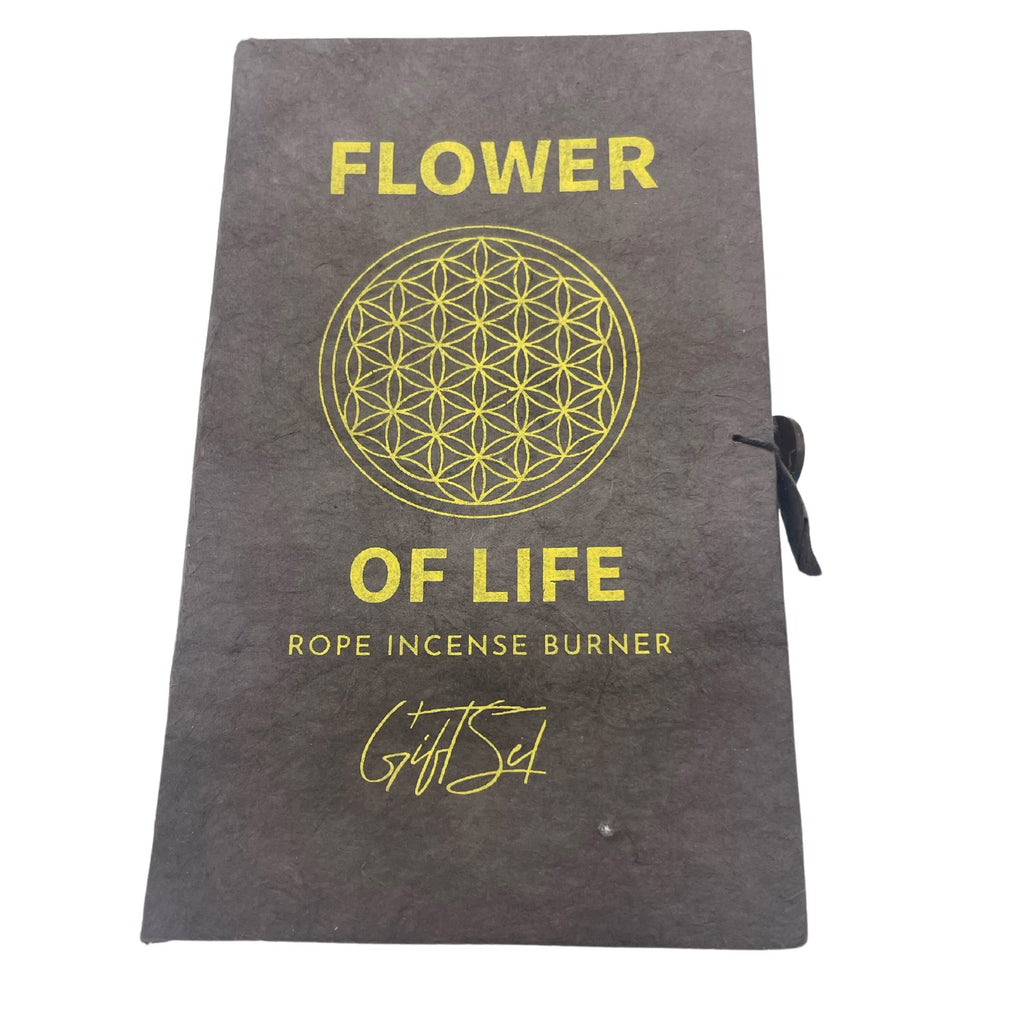 Rope Incense and Silver Plated Holder Set with Flower of Life Design