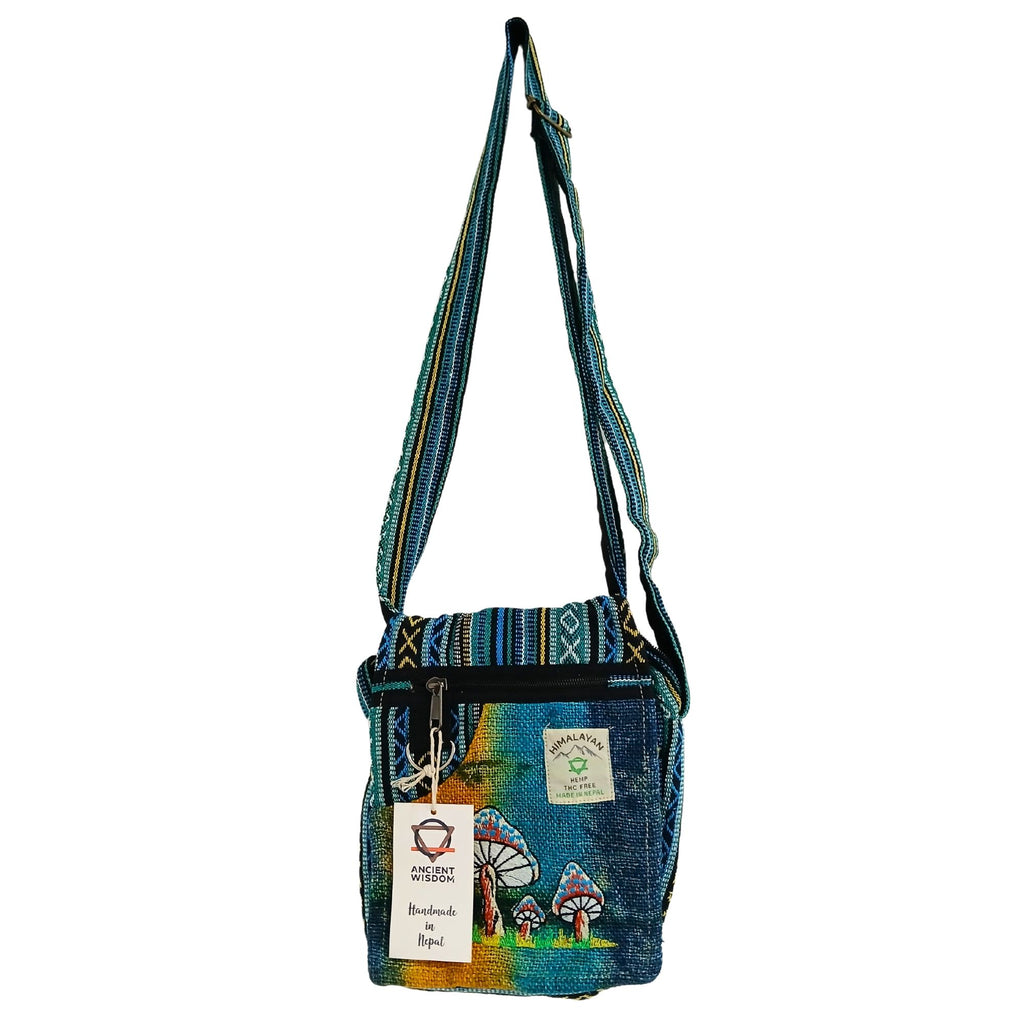 Hemp Embroidery Mushroom Party Bag with Green Mushroom Design