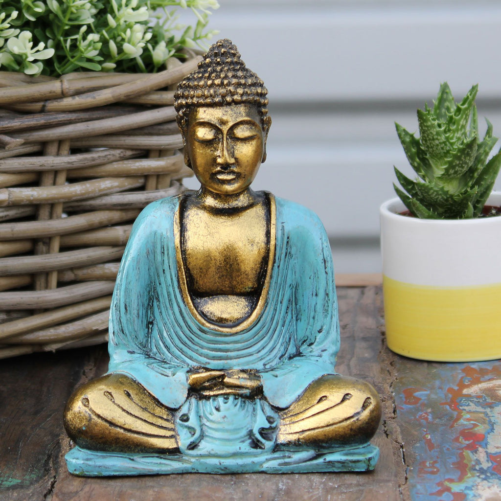 Teal & Gold Buddha Medium Statue for Home Decor and Gifts