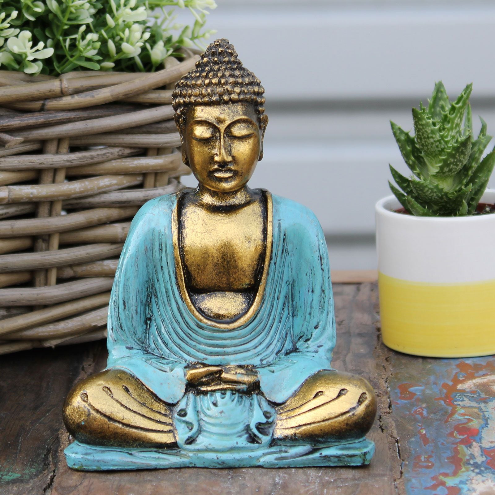 Teal & Gold Buddha Medium Statue for Home Decor and Gifts