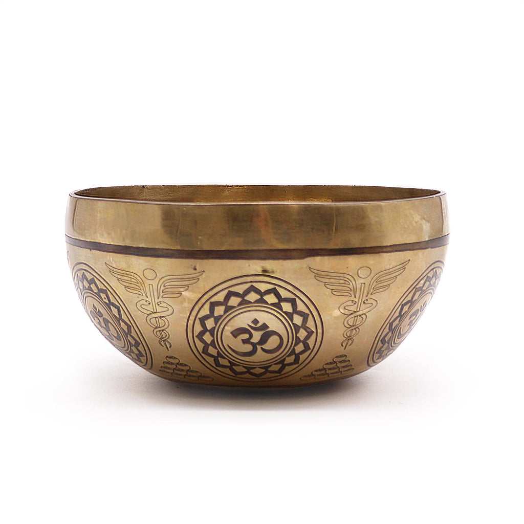 Tibetan Healing Engraved Bowl 16cm with 7 Chakra Symbols Design