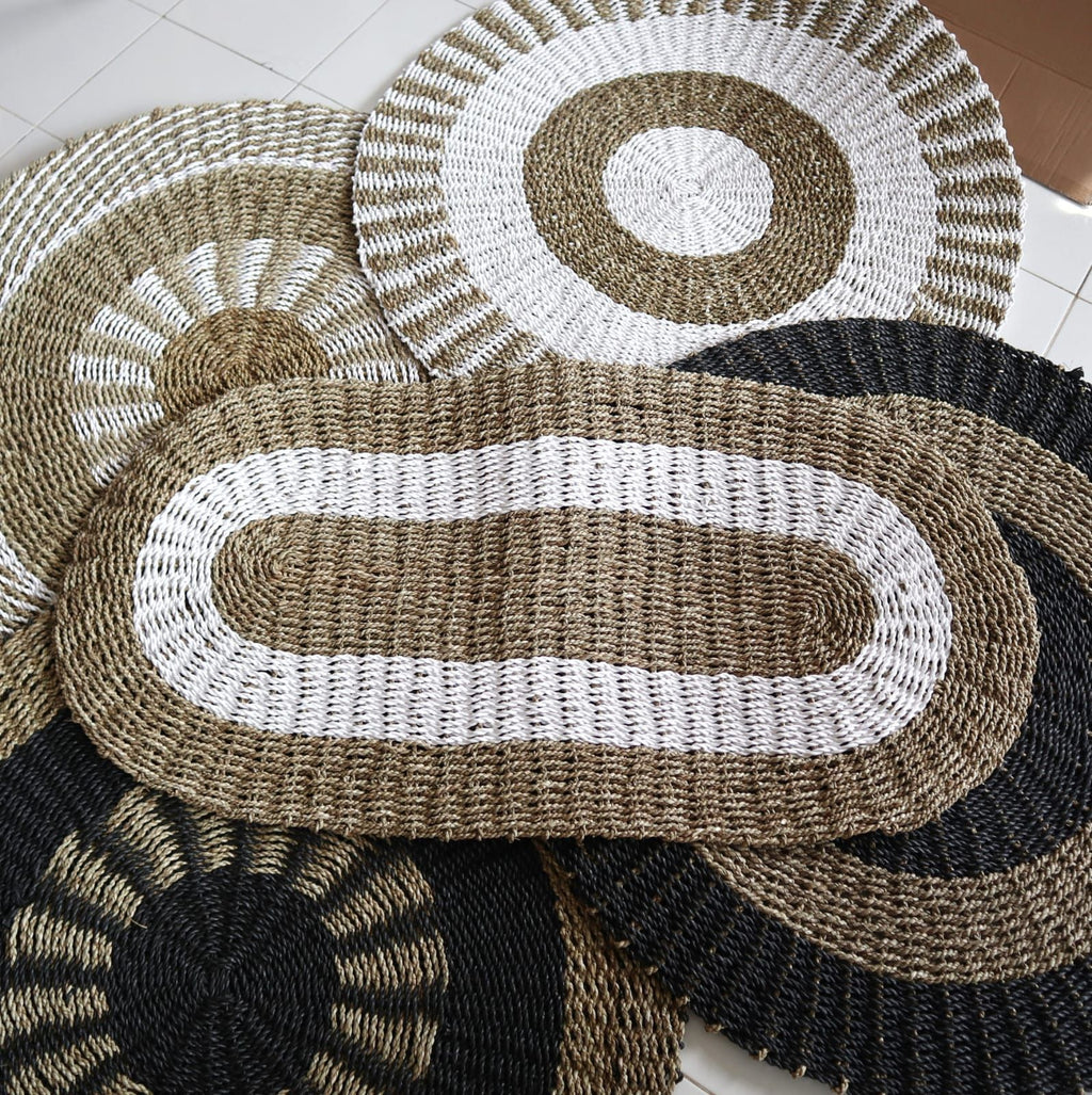 Oval Seagrass White and Tan Classic Rug for Stylish Interiors