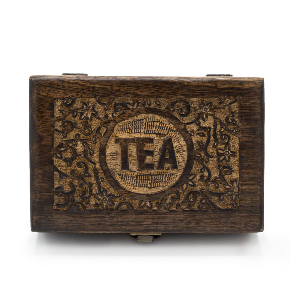 Mango Carved Tea Box with 6 Compartments for Stylish Storage