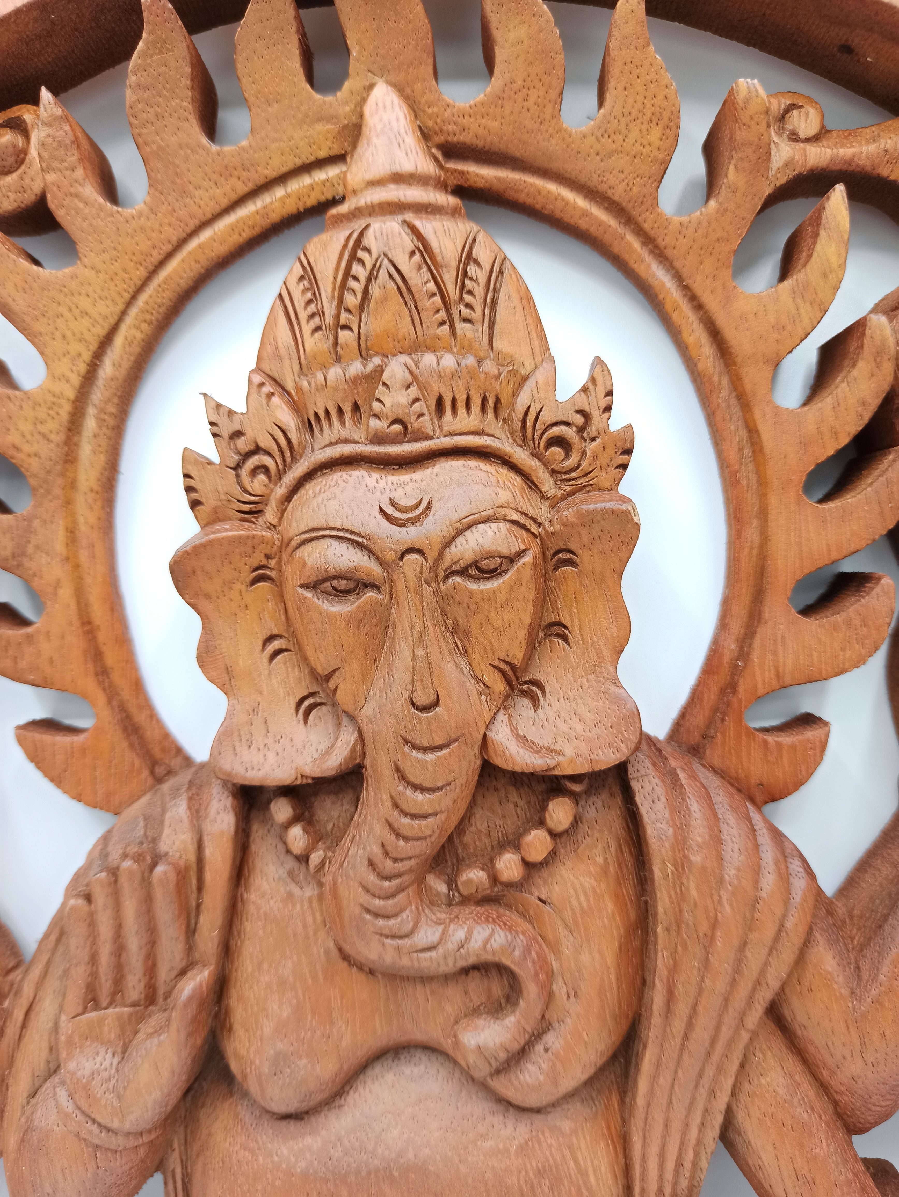 Ganesh Panel 40cm Decorative Wooden Art for Home Decor Display