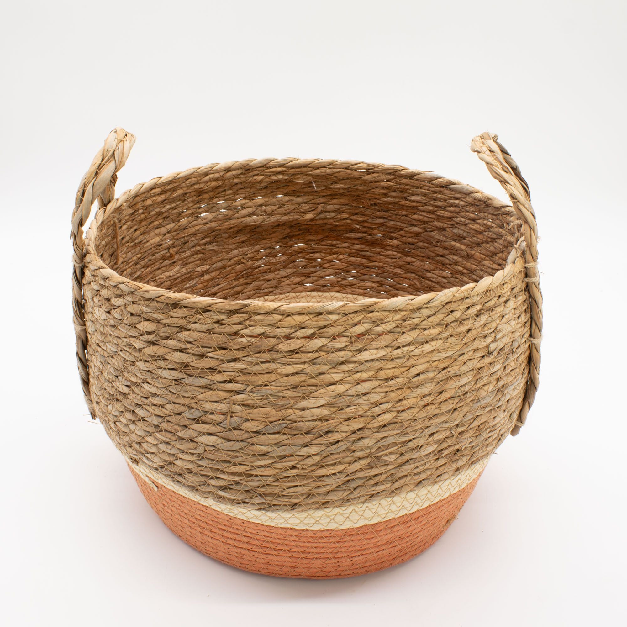 Straw and Seagrass Large Baskets Set of Three in Natural Orange
