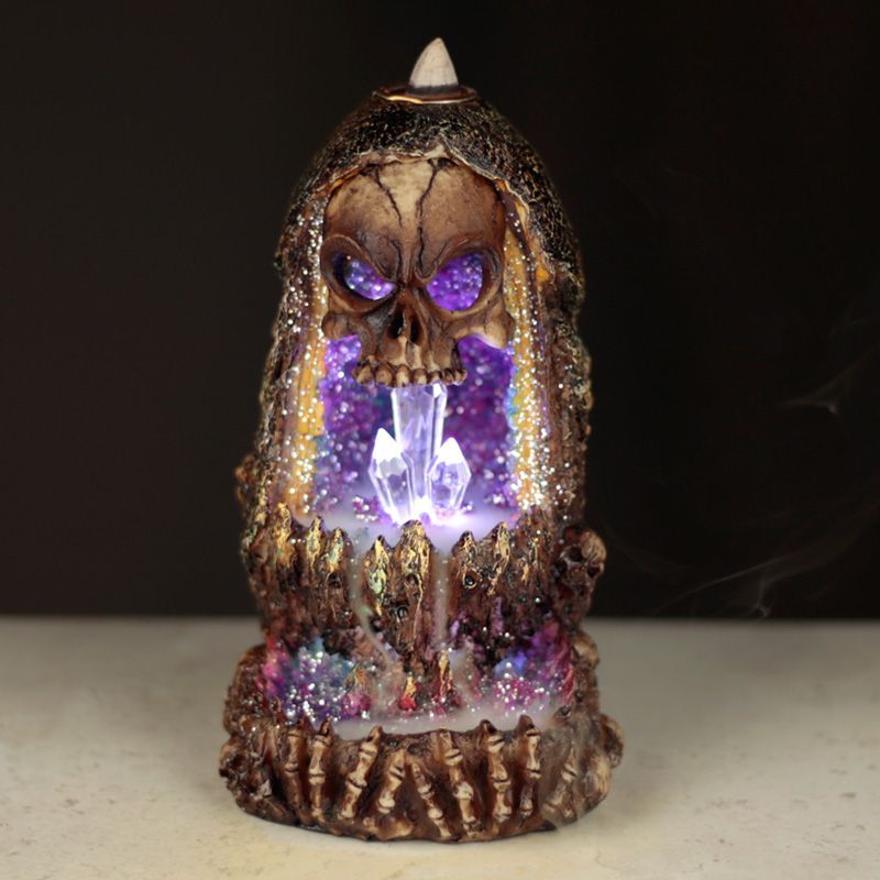 Skull Crystal Cave LED Backflow Incense Burner for Unique Decor