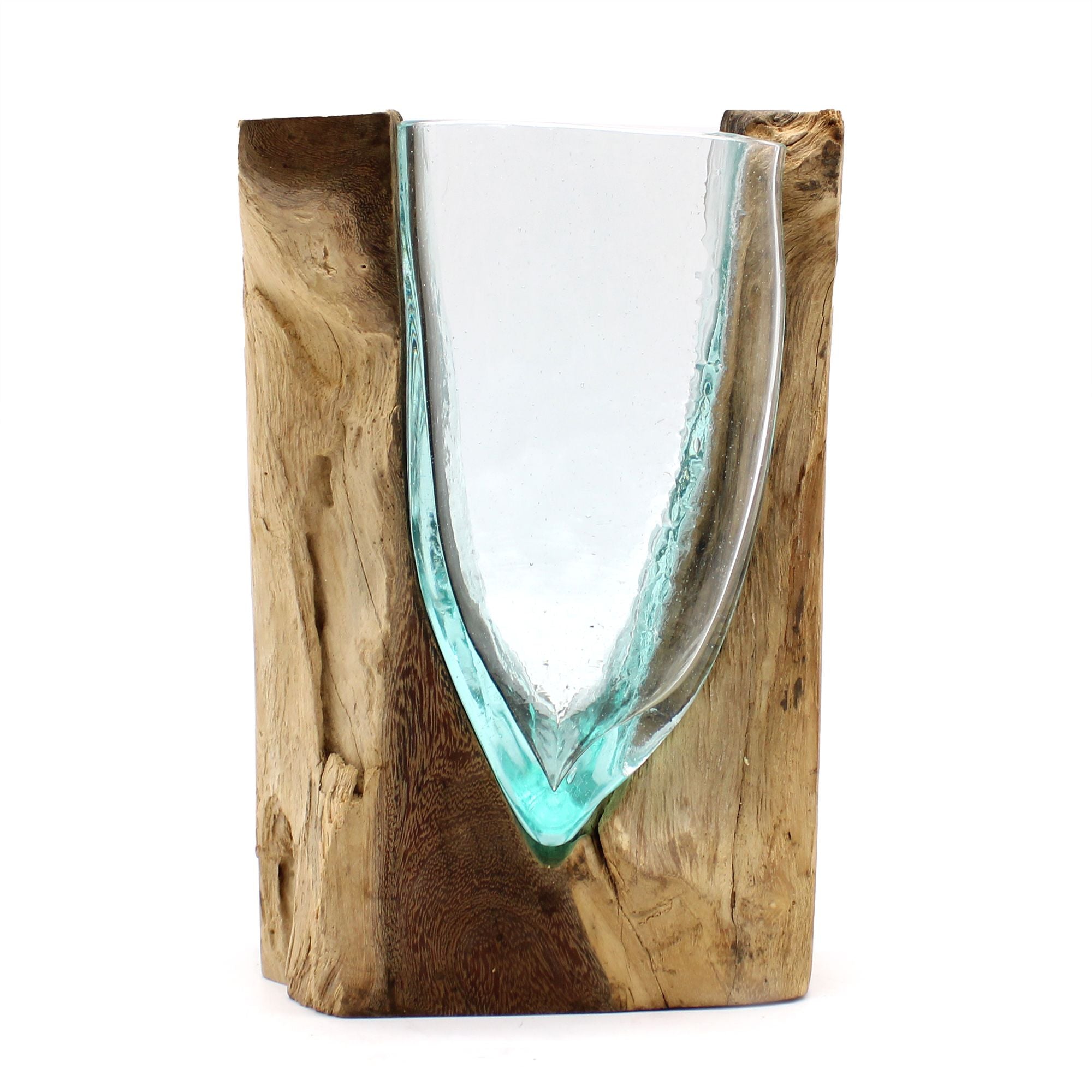 Molton Glass V Shaped Art Vase on Wood for Home Decor