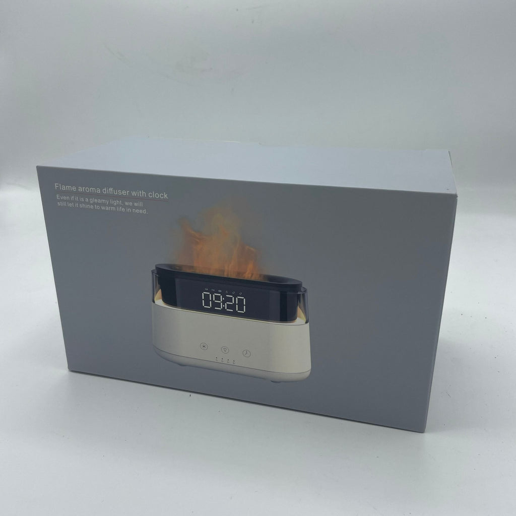Modern Aroma Diffuser with LED Clock and USB C Flame Light Effect