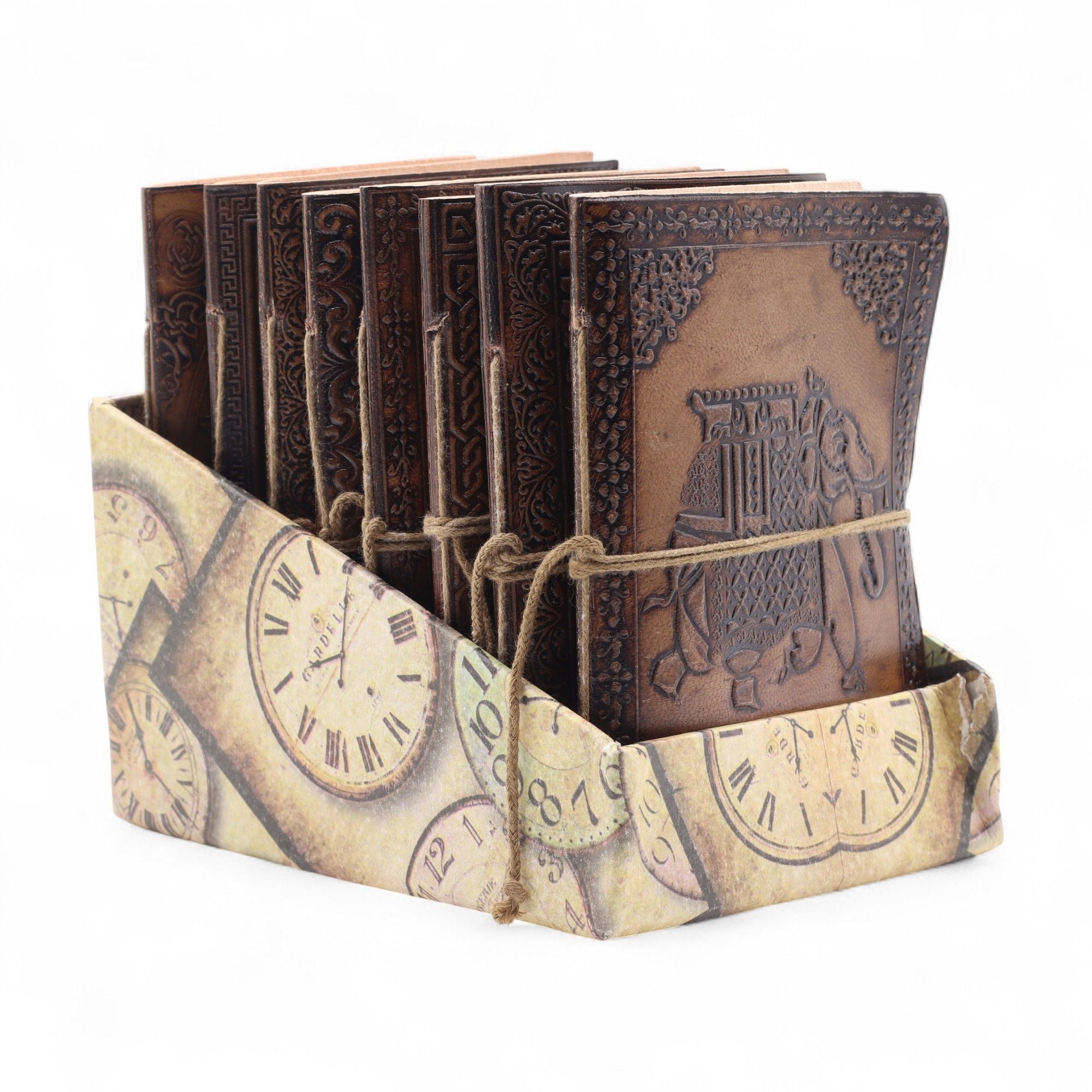 Assorted Leather Notebooks with Unique Embossed Designs