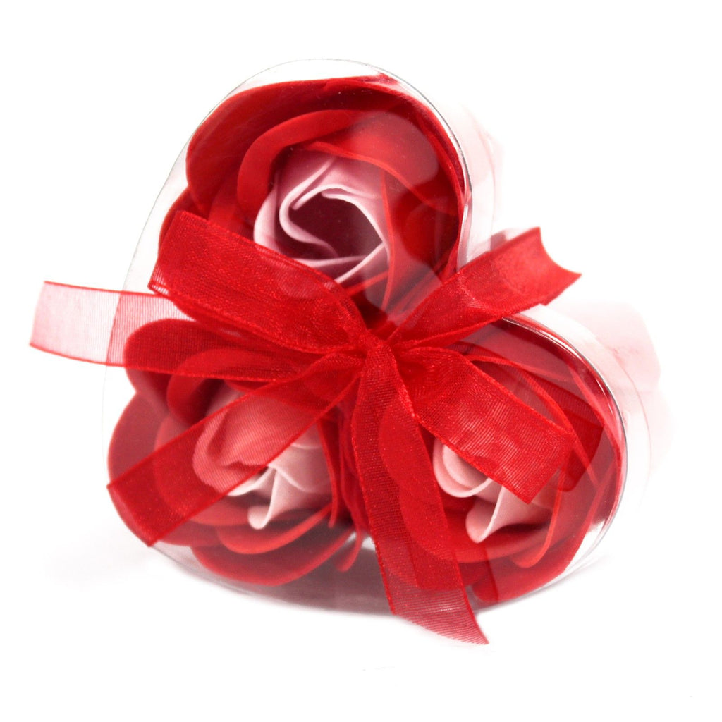 Set of 3 Soap Flower Heart Box with Red Roses for Gifting