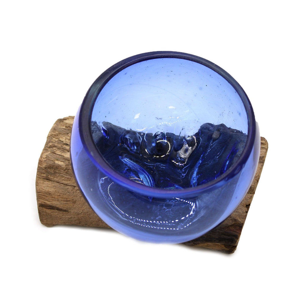 Molton Glass Mini Blue Bowl on Wood for Stylish Home Decor
