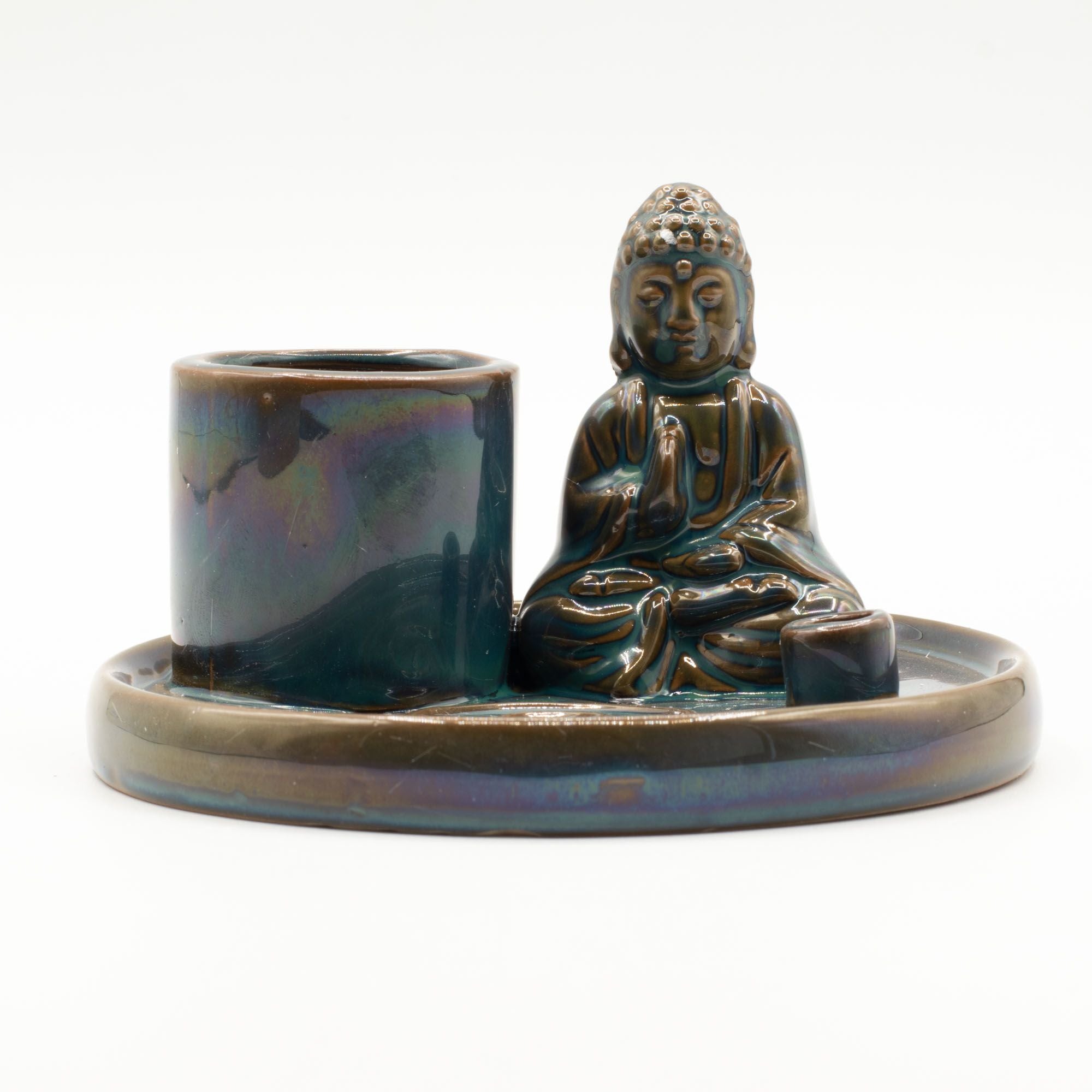 Multi Purpose Buddha Incense Plate in Ceramic Blue Design