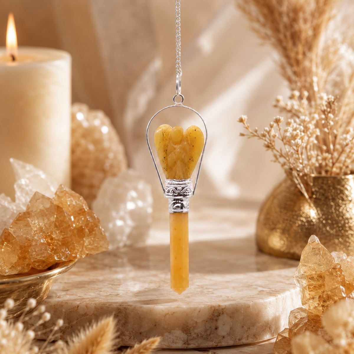 Angel Pendulum with Ring- Yellow Quartz