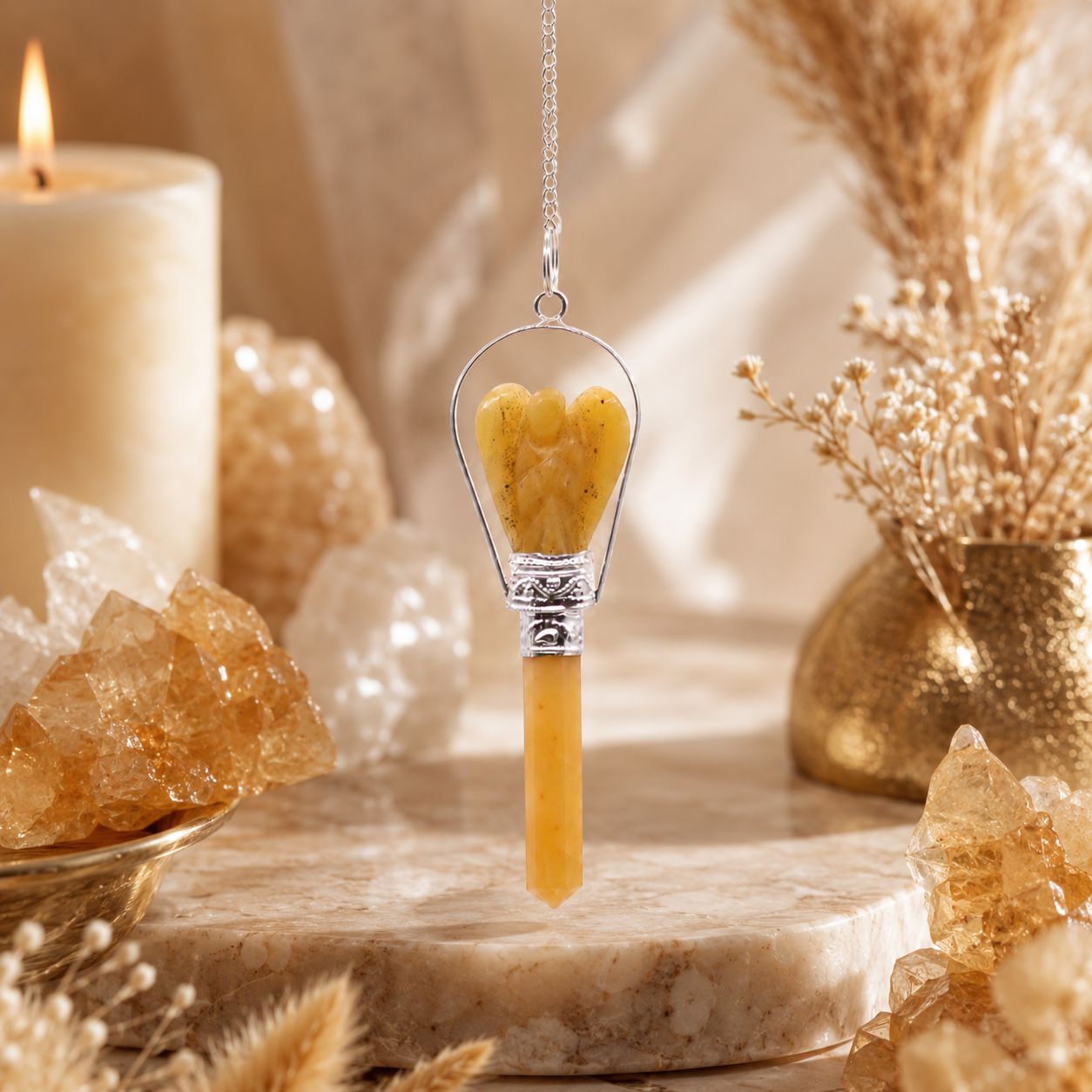 Angel Pendulum with Ring- Yellow Quartz
