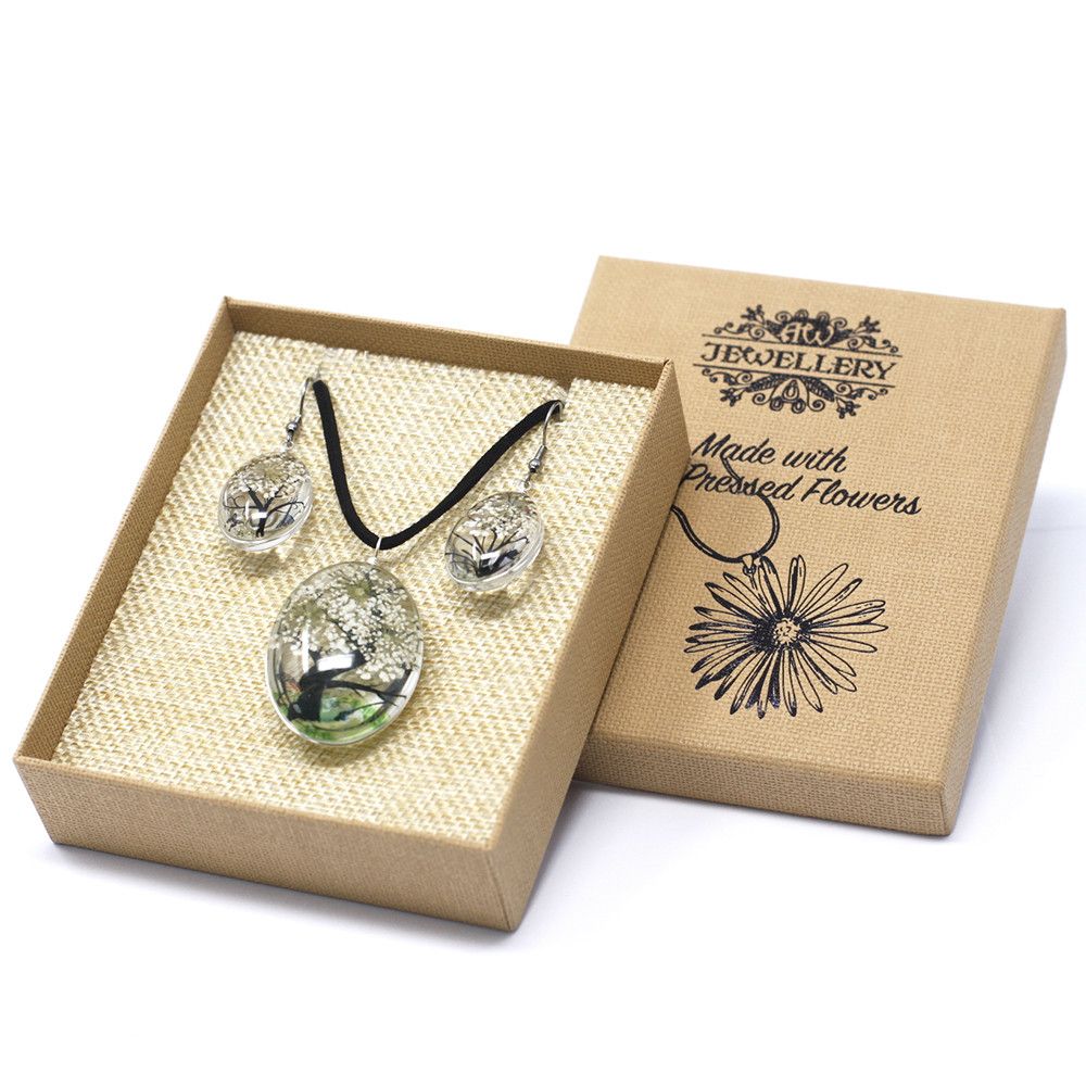 Pressed Flowers Tree of Life Set in White Unique Jewellery Gift