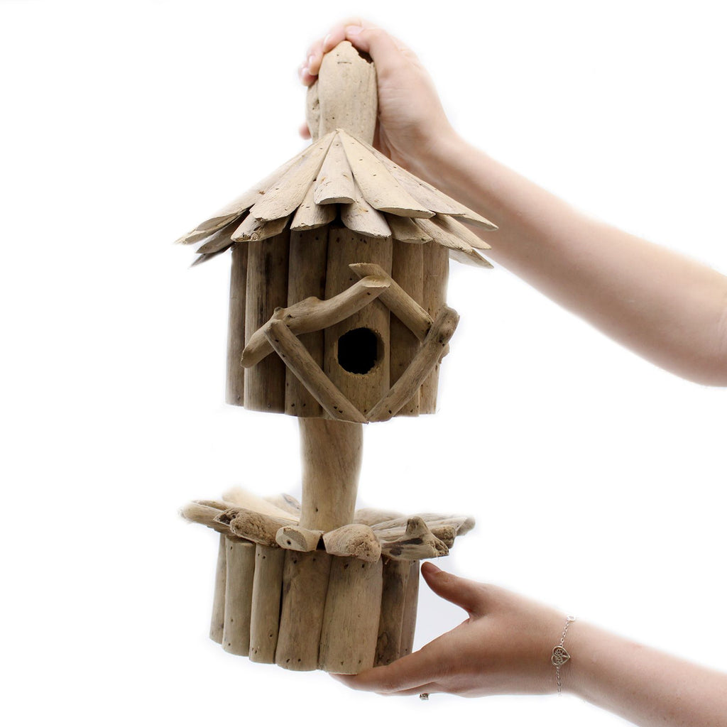 Driftwood Birdbox on Stand for Enchanting Garden Decor and Wildlife