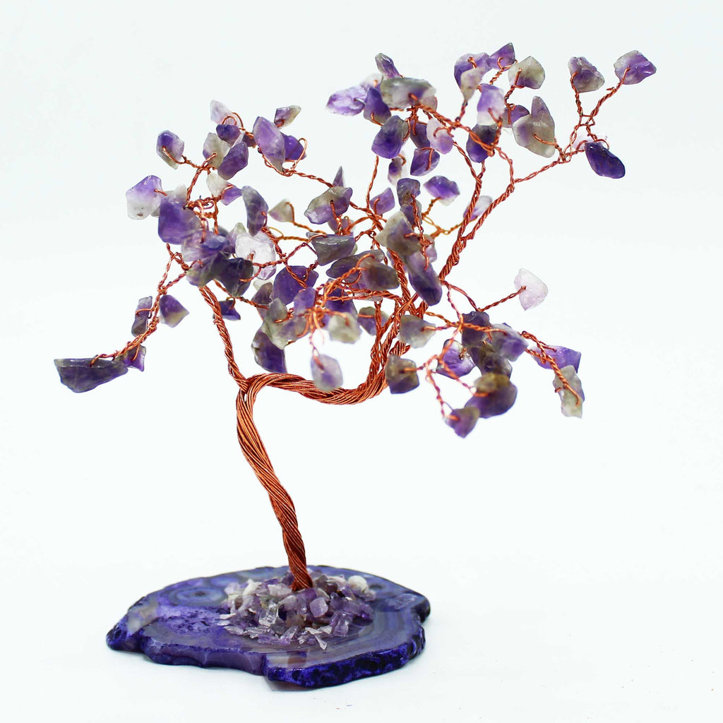 Large Amethyst Gemstone Tree on Natural Agate Base 100 Stones