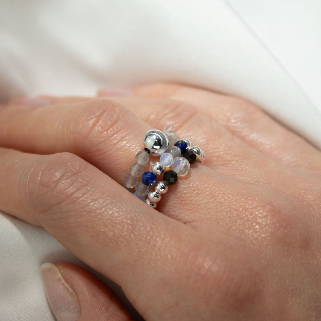 Nymph Spirit Gemstone Ring Set with Northern Lights Inspiration