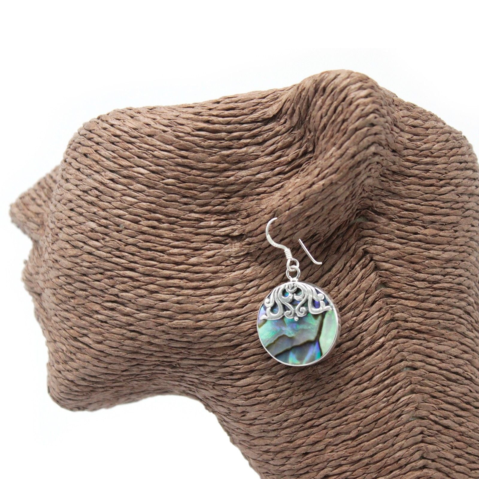 Shell and Silver Earrings with Classic Disc Design and Abalone