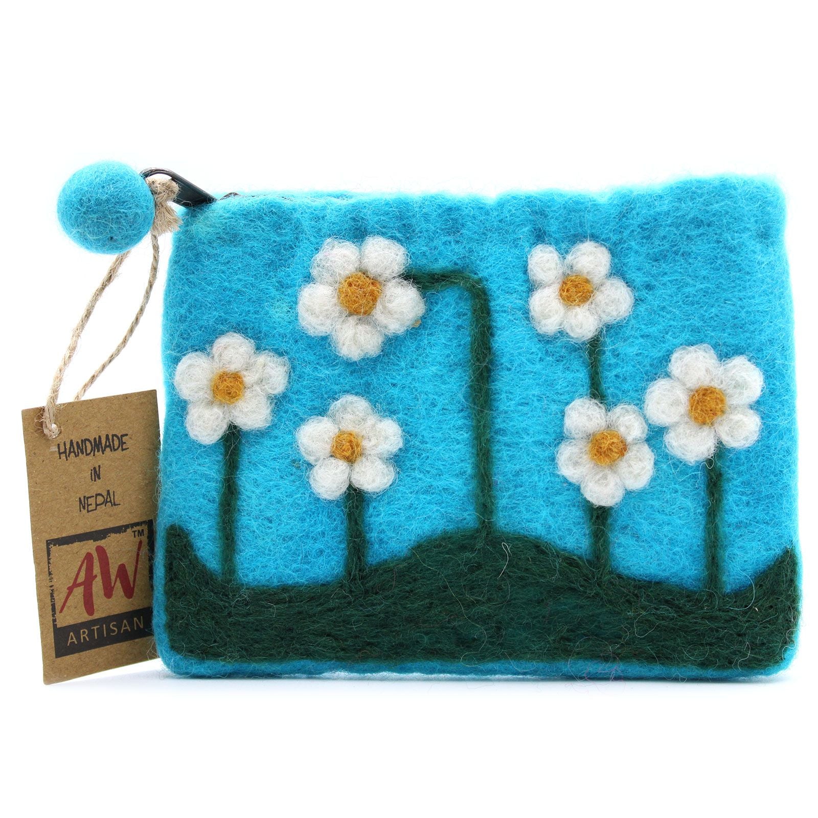 Natural Felt Zipper Pouch with Flower Garden Design Assortment